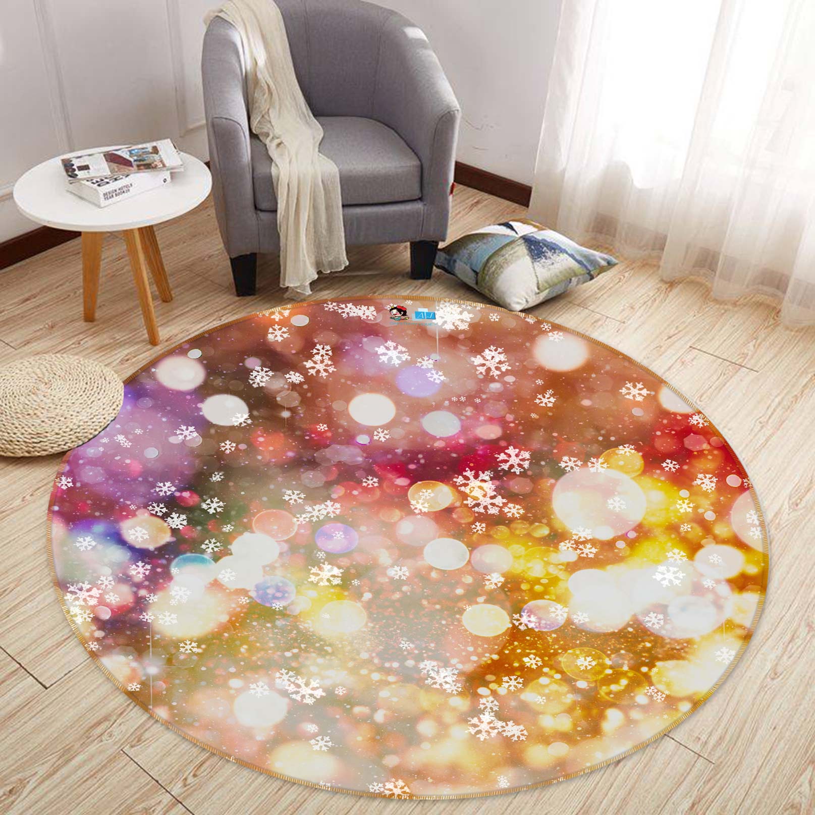3D Aperture 55216 Christmas Round Non Slip Rug Mat Xmas