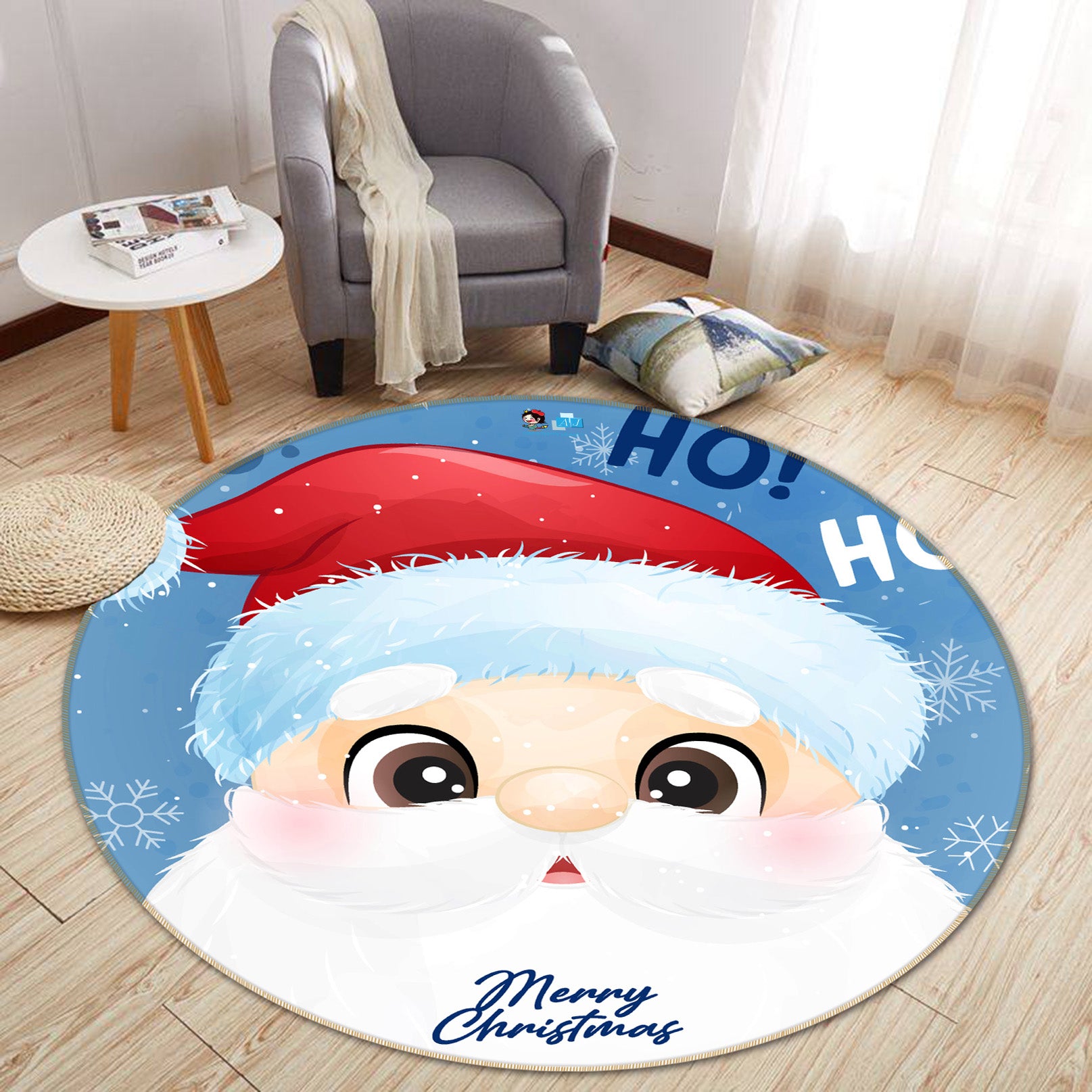 3D Santa Claus 55263 Christmas Round Non Slip Rug Mat Xmas