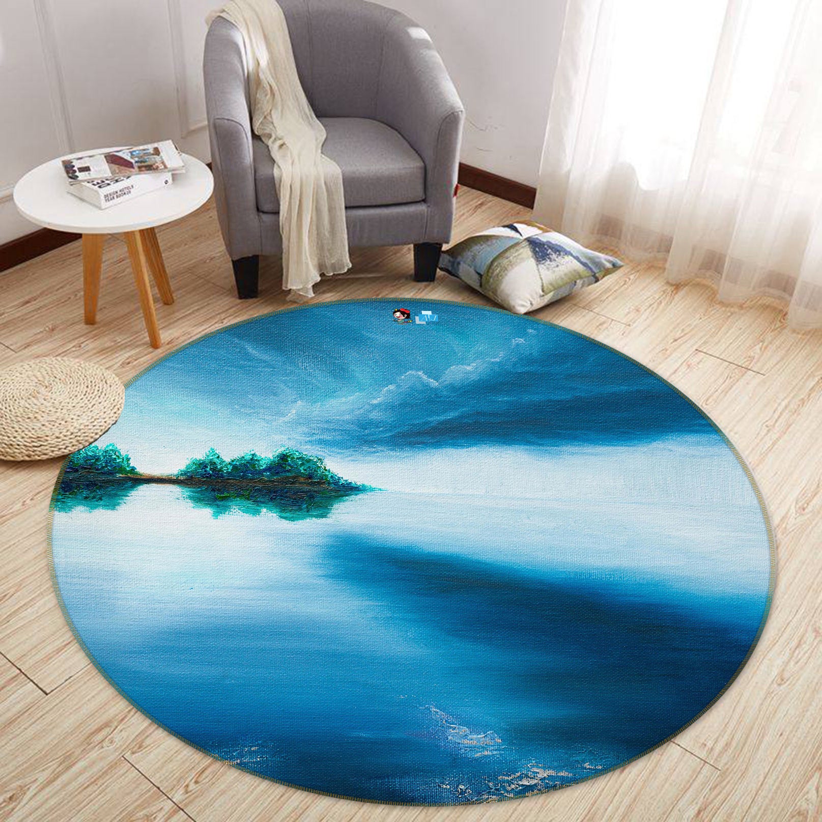 3D Lake Sky 18124 Marina Zotova Rug Round Non Slip Rug Mat