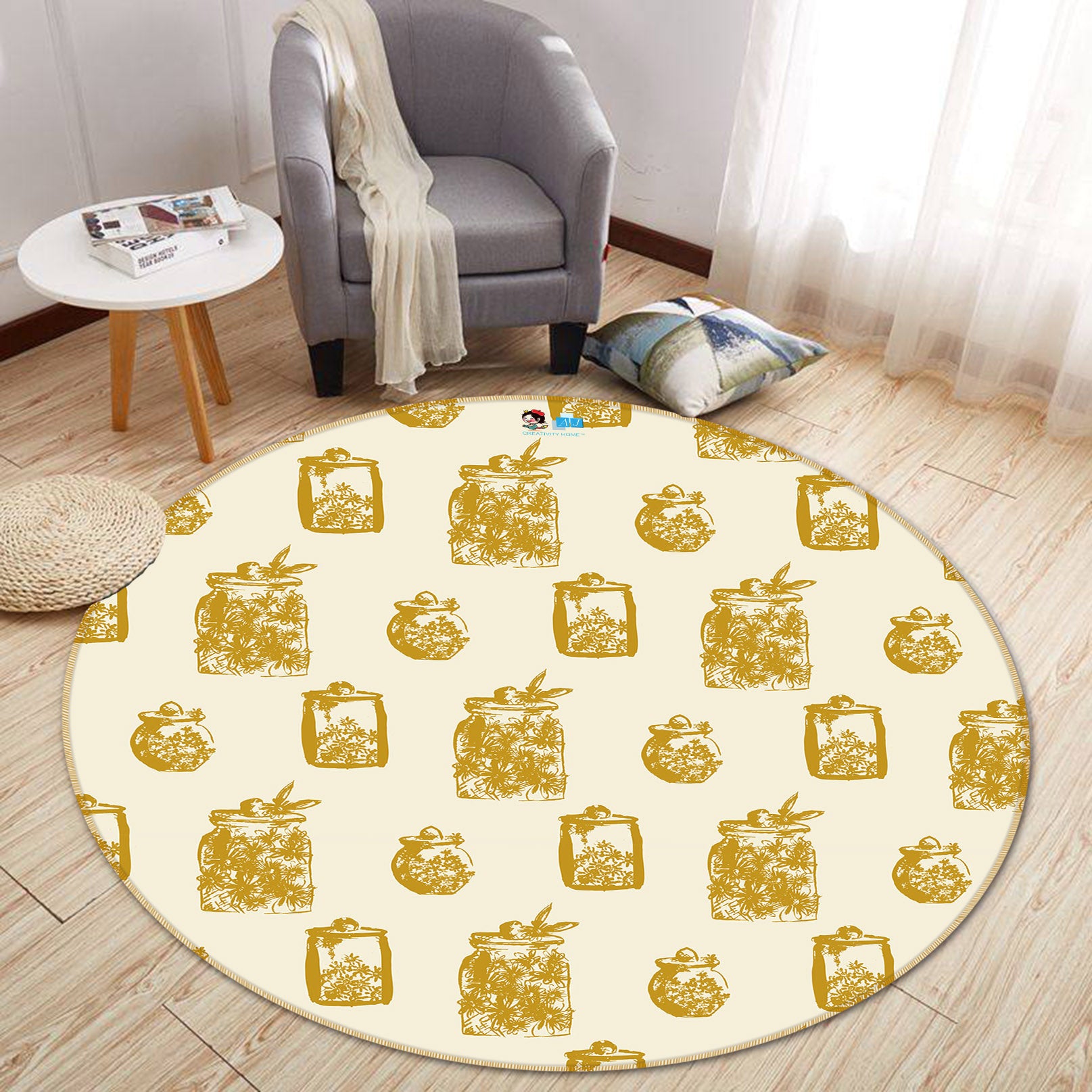 3D Brown Jar Pattern 10565 Kashmira Jayaprakash Rug Round Non Slip Rug Mat