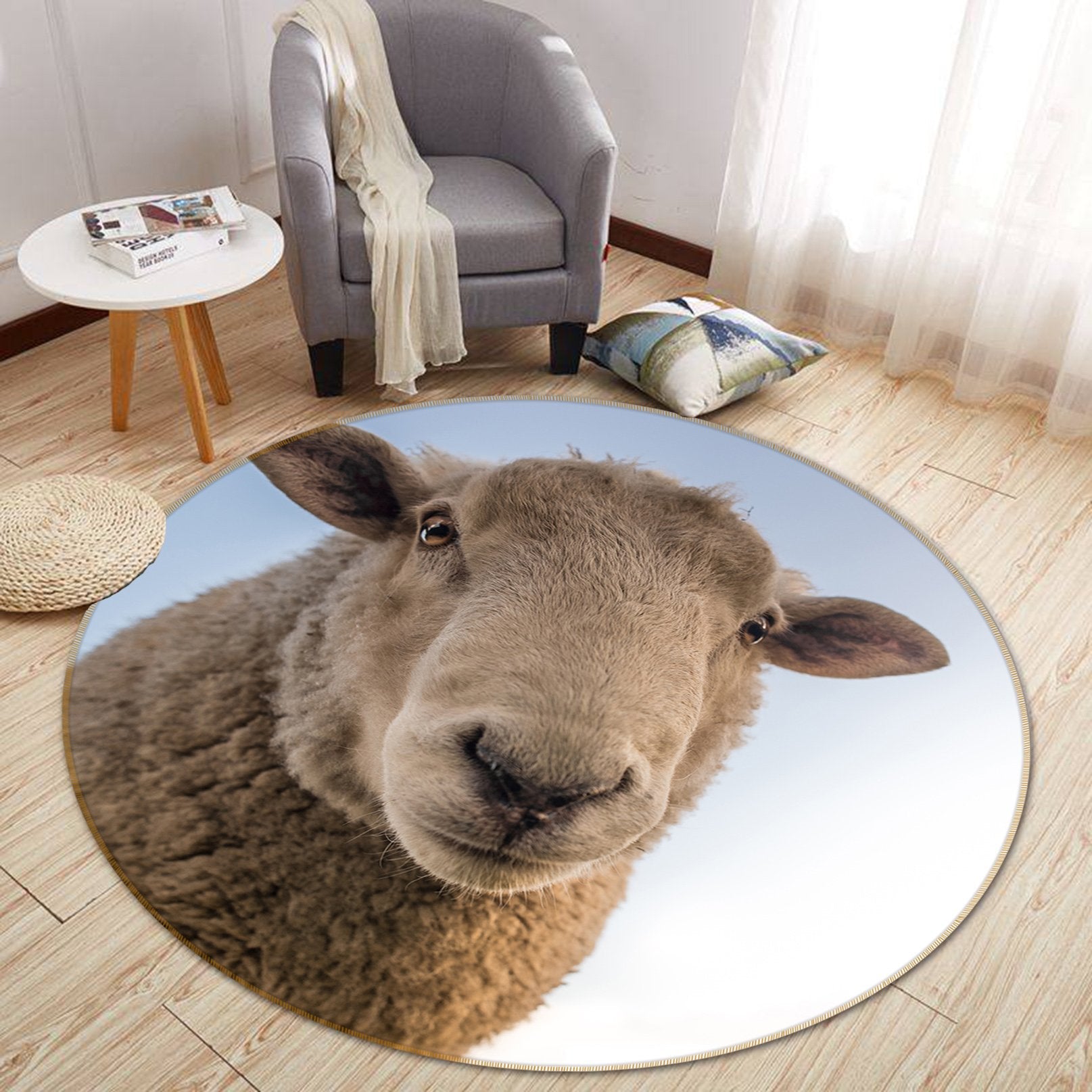 3D Sheep Head 091 Animal Round Non Slip Rug Mat Mat AJ Creativity Home