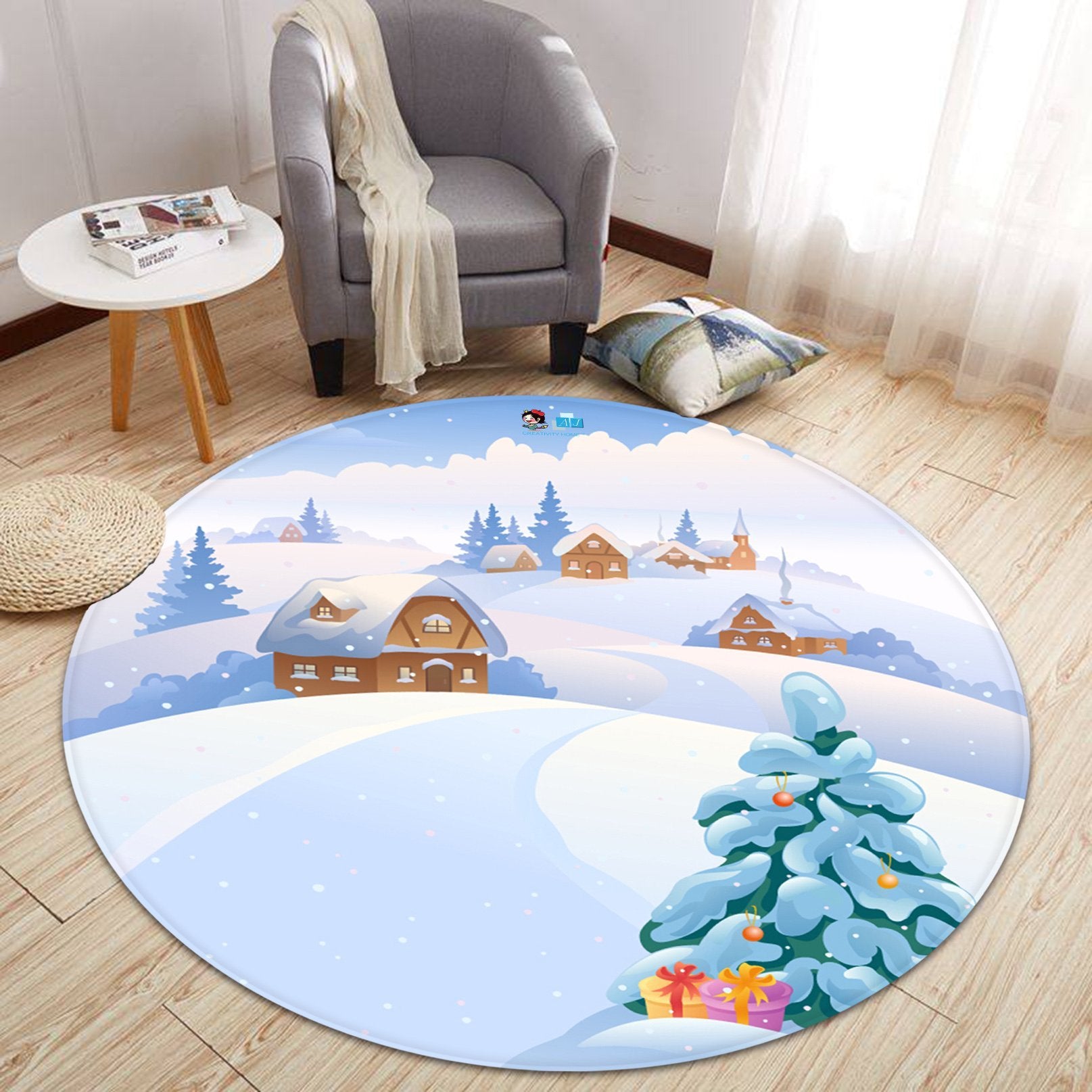 3D Snowy Country Tree 057 Round Non Slip Rug Mat Mat AJ Creativity Home