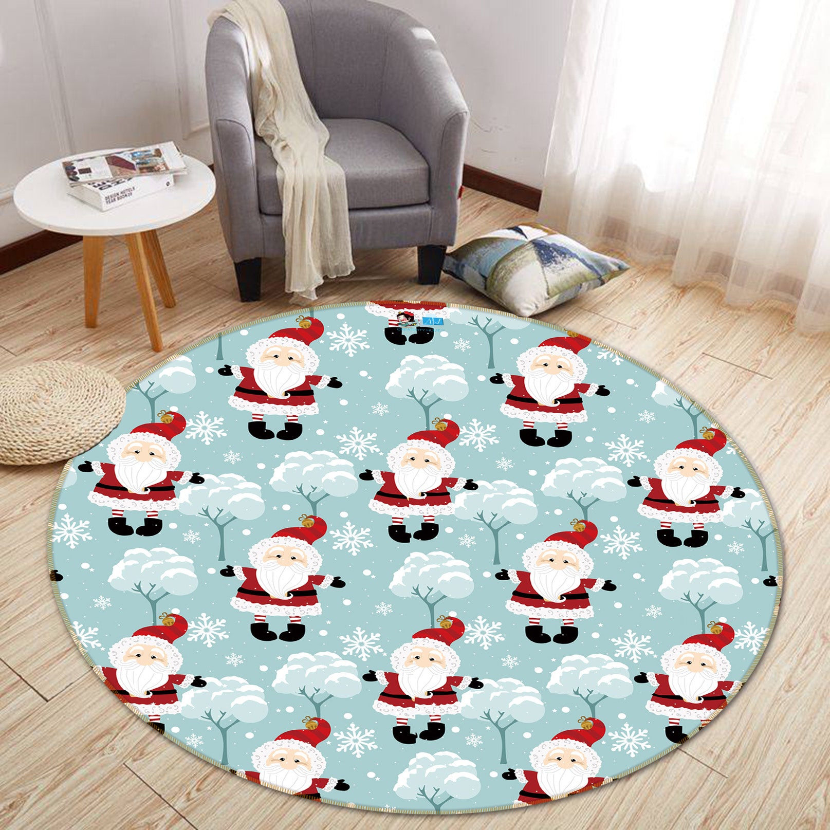 3D Santa Claus Pattern 56057 Christmas Round Non Slip Rug Mat Xmas