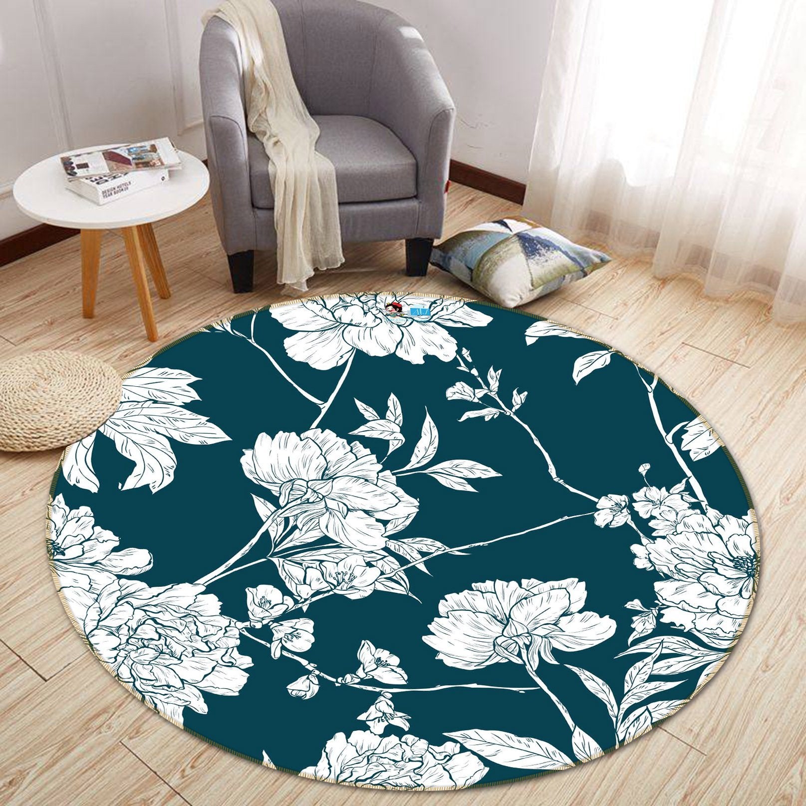 3D Graffiti White Flower 264 Round Non Slip Rug Mat Mat AJ Creativity Home