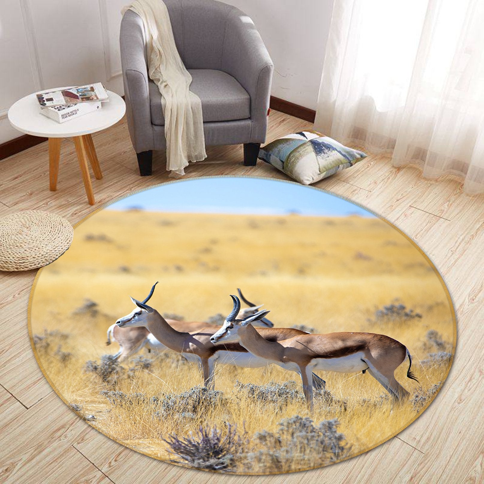 3D Prairie Antelope 094 Animal Round Non Slip Rug Mat Mat AJ Creativity Home