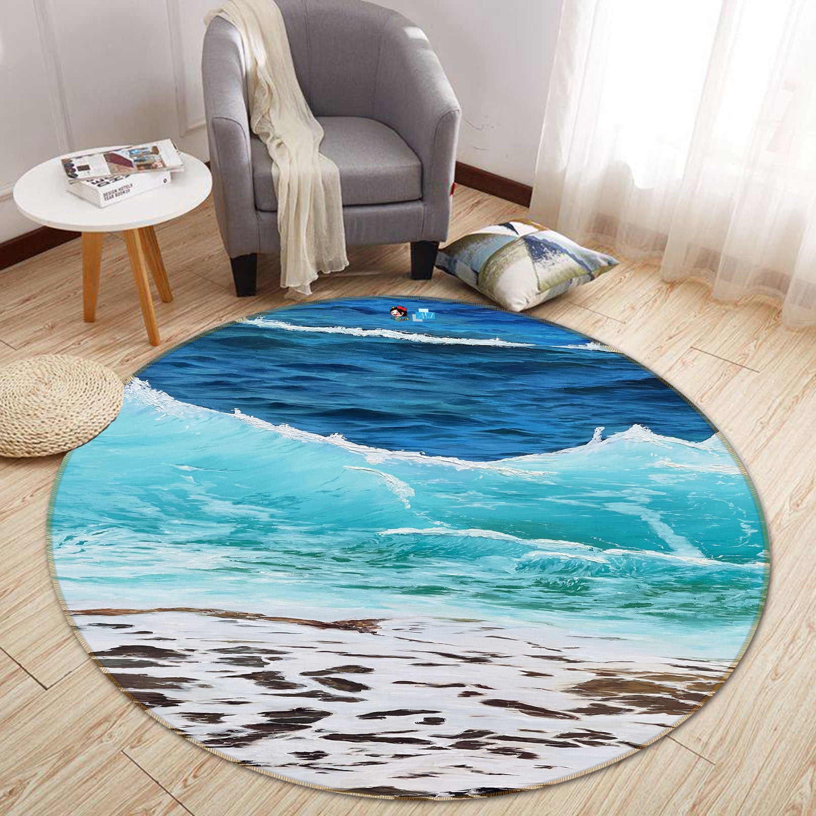 3D Waves Seaside 9738 Marina Zotova Rug Round Non Slip Rug Mat