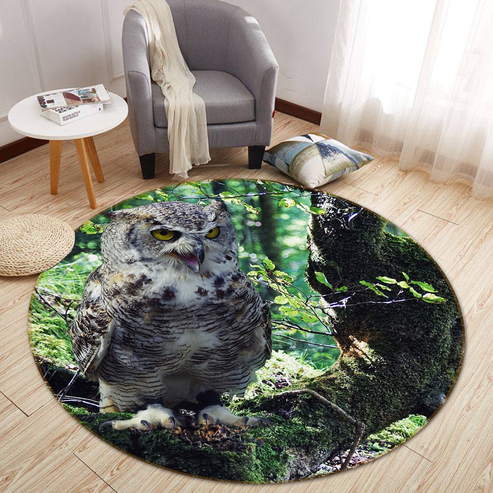 3D Owl 081 Animal Round Non Slip Rug Mat Mat AJ Creativity Home
