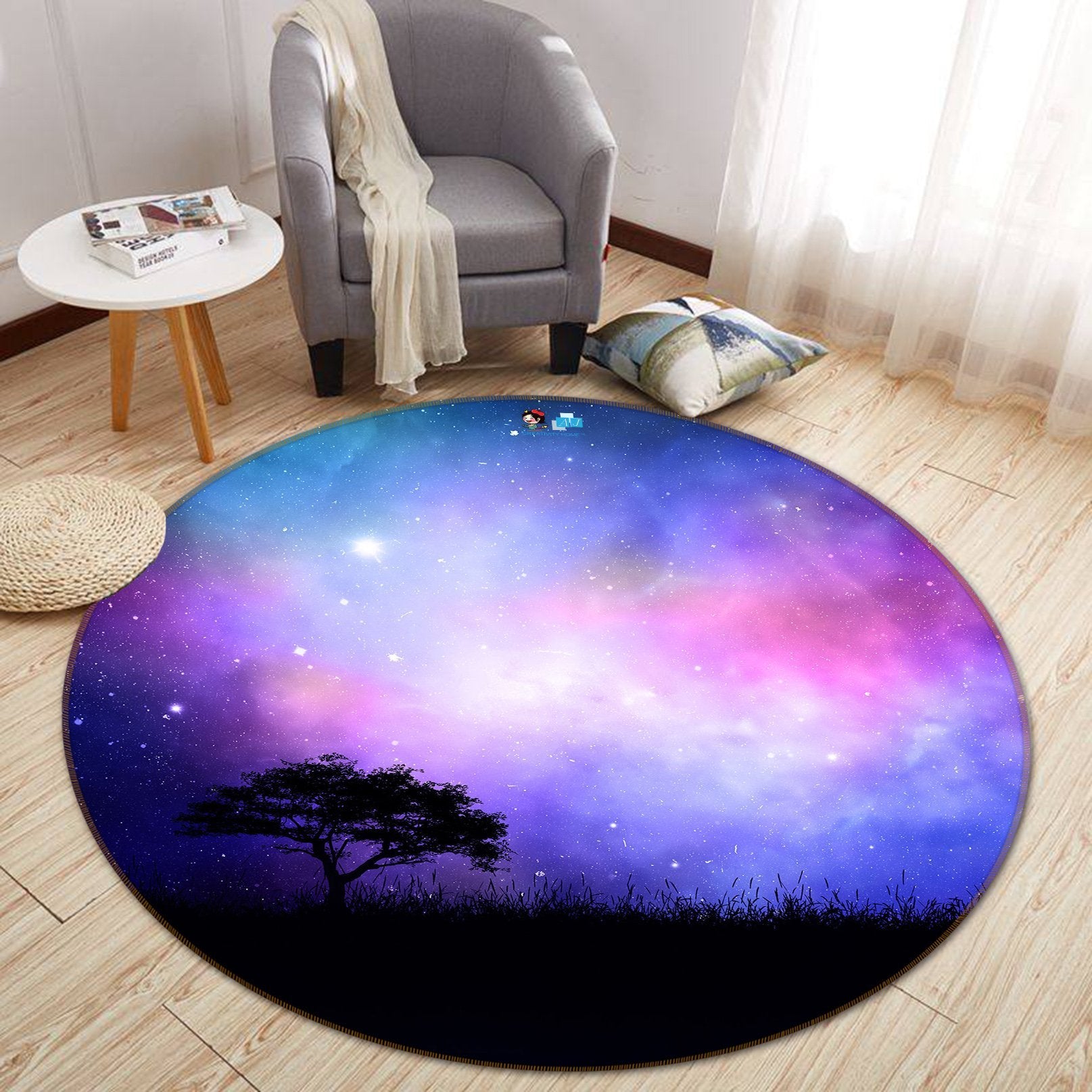3D Starry Sky Tree 112 Round Non Slip Rug Mat Mat AJ Creativity Home