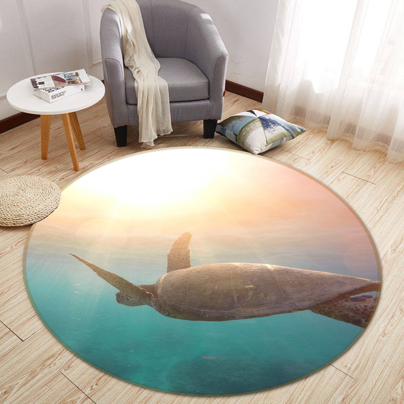3D Turtle 081 Animal Round Non Slip Rug Mat Mat AJ Creativity Home