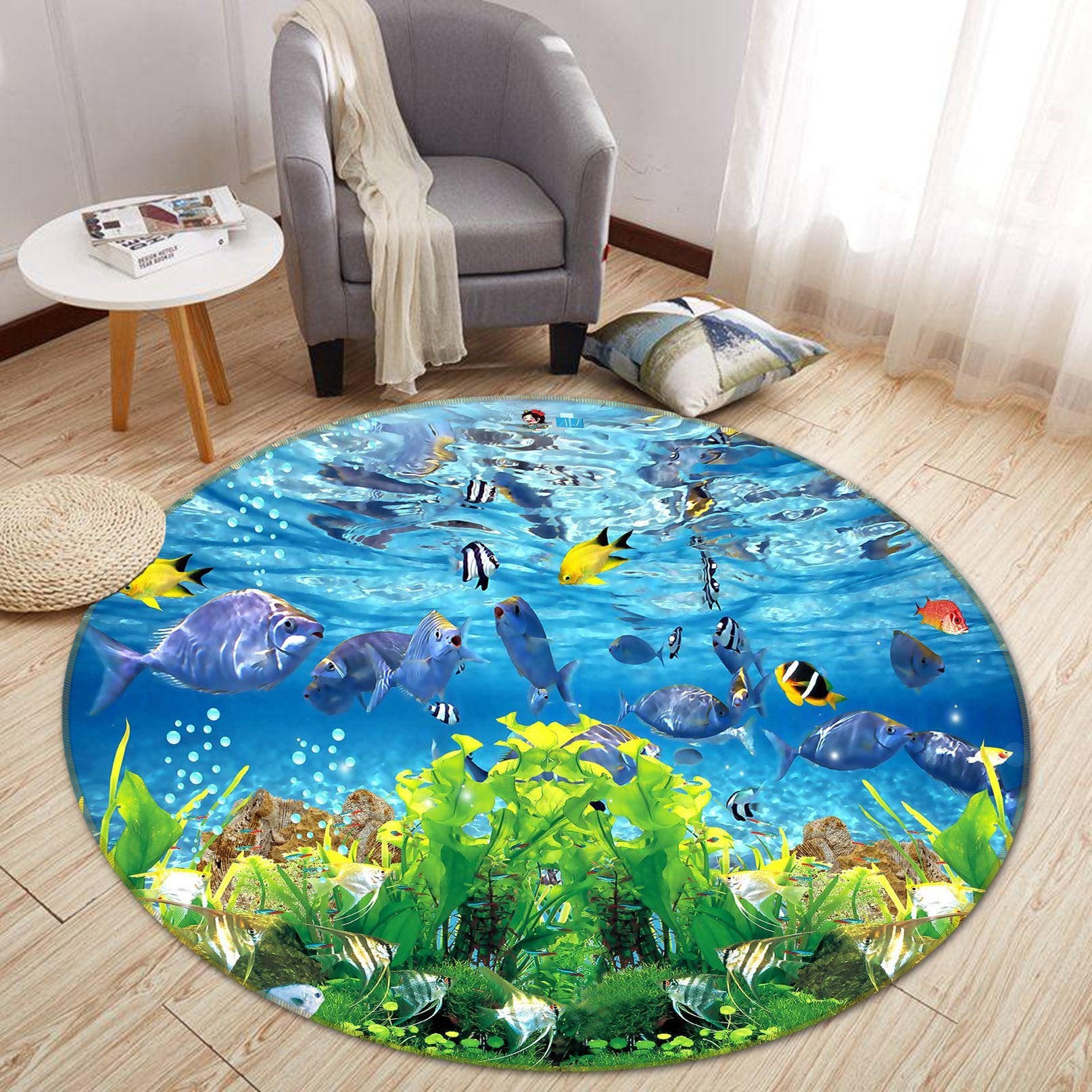 3D Seaweed Fish 026 Round Non Slip Rug Mat Mat AJ Creativity Home