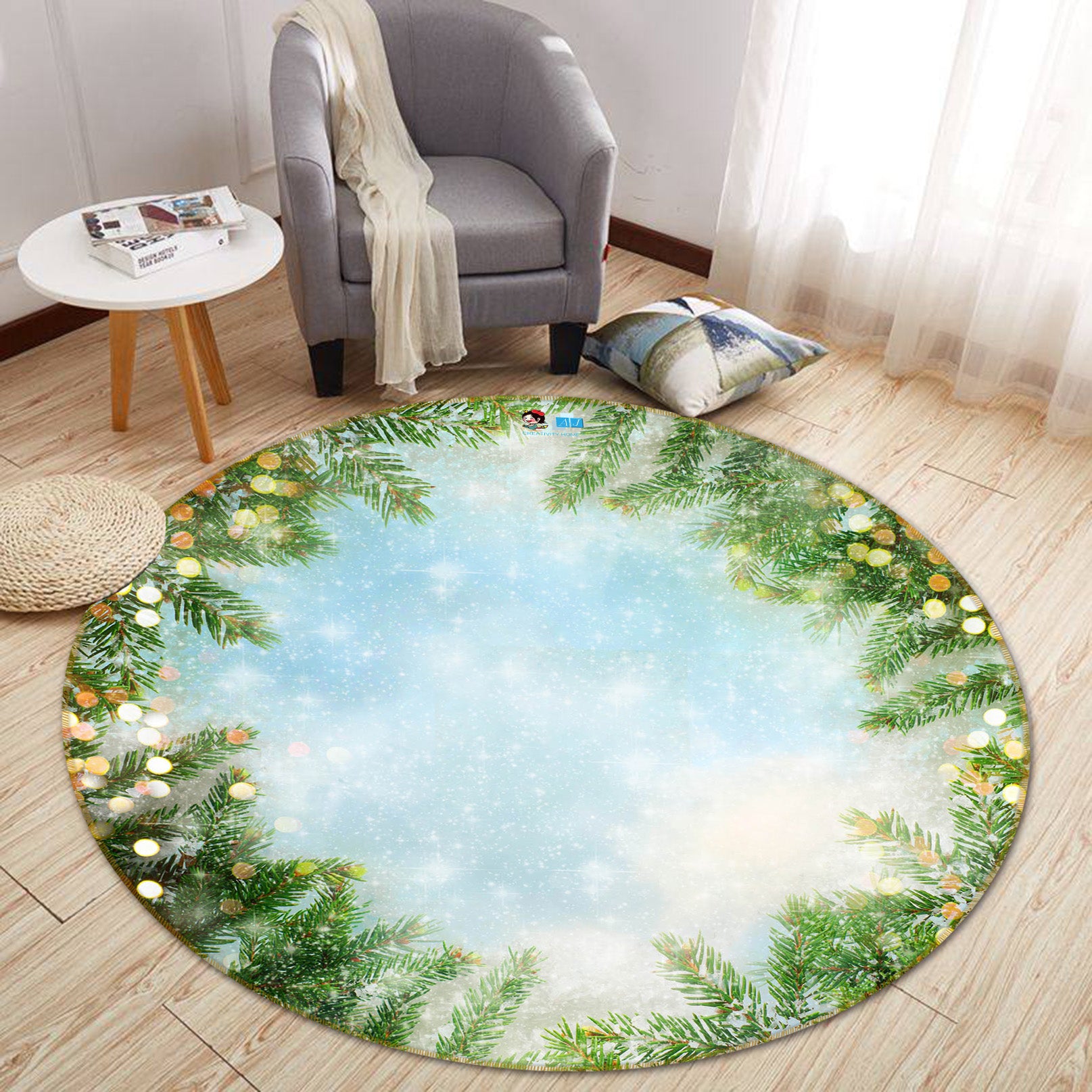 3D Branch Circle 56021 Christmas Round Non Slip Rug Mat Xmas