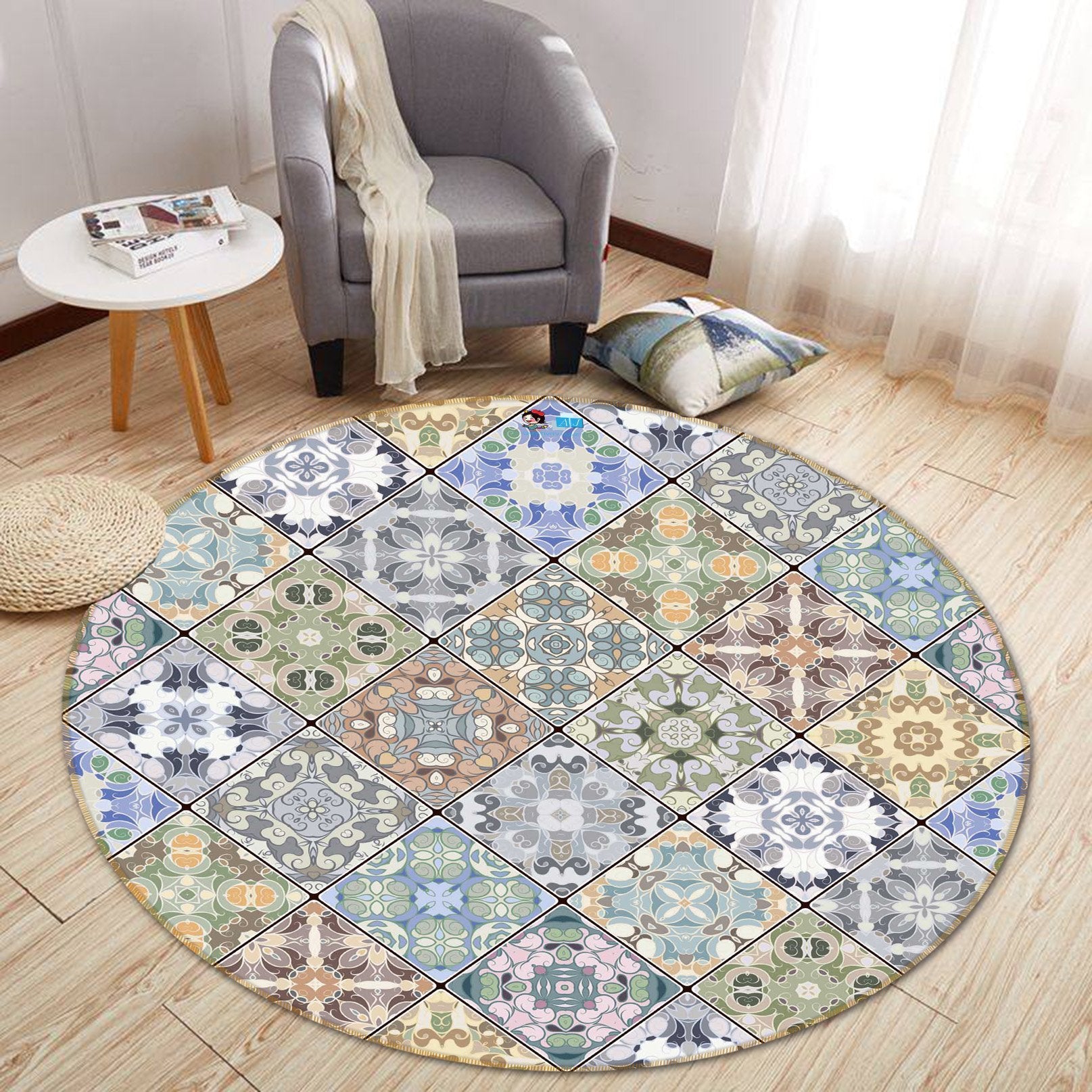 3D Small Box Pattern 280 Round Non Slip Rug Mat Mat AJ Creativity Home