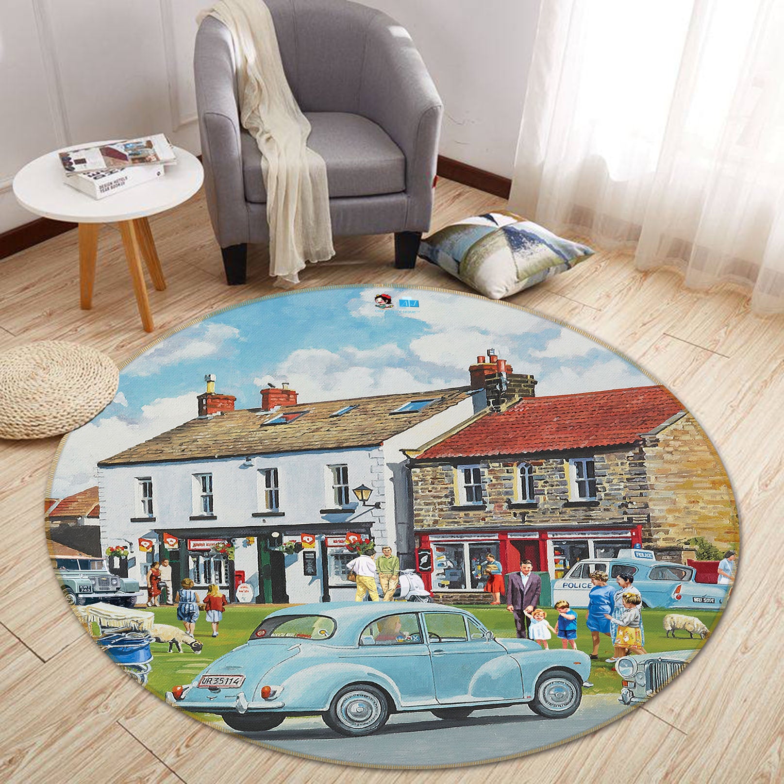 3D Car Town 46894 Trevor Mitchell Rug Round Non Slip Rug Mat