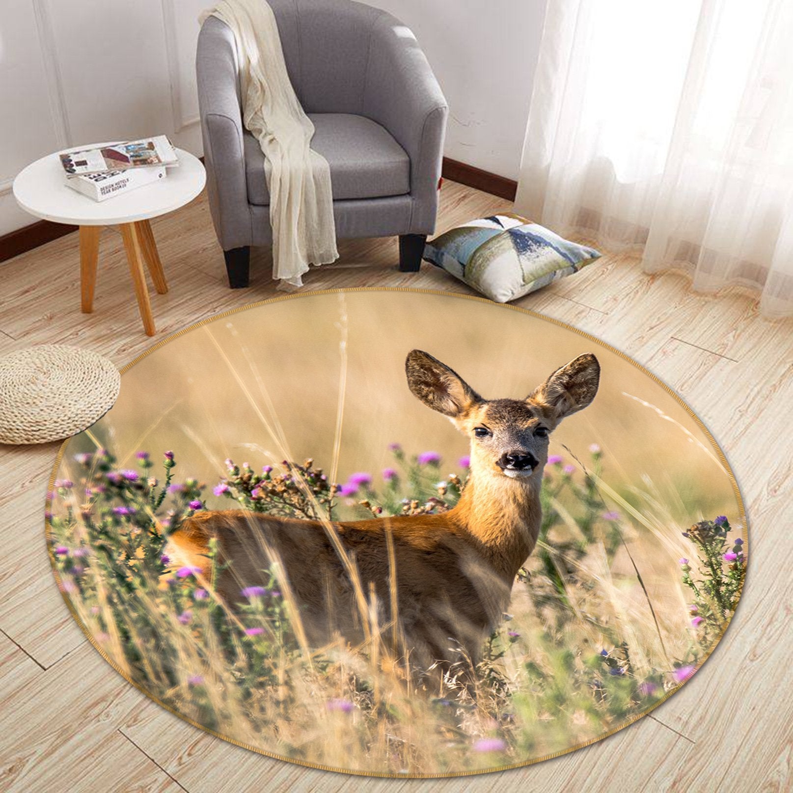 3D Frightened Deer 089 Animal Round Non Slip Rug Mat Mat AJ Creativity Home