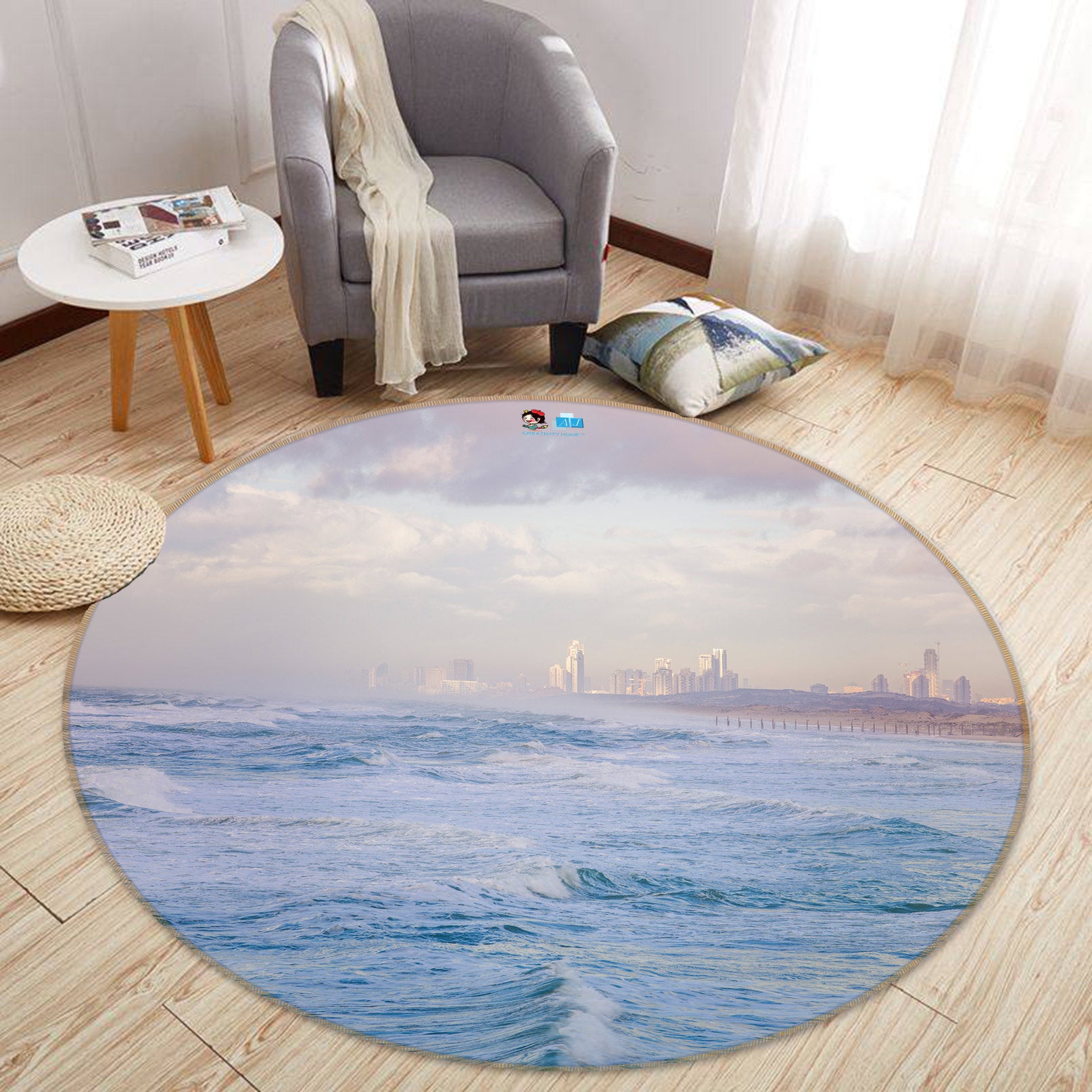 3D Sea Waves 7528 Assaf Frank Rug Round Non Slip Rug Mat