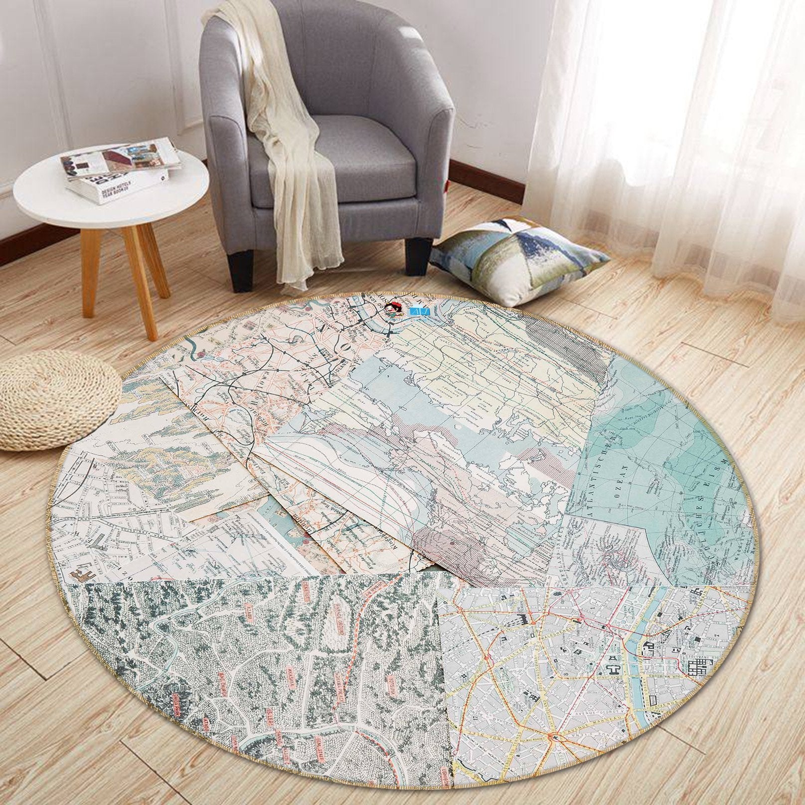 3D Map Paper 122 Round Non Slip Rug Mat Mat AJ Creativity Home