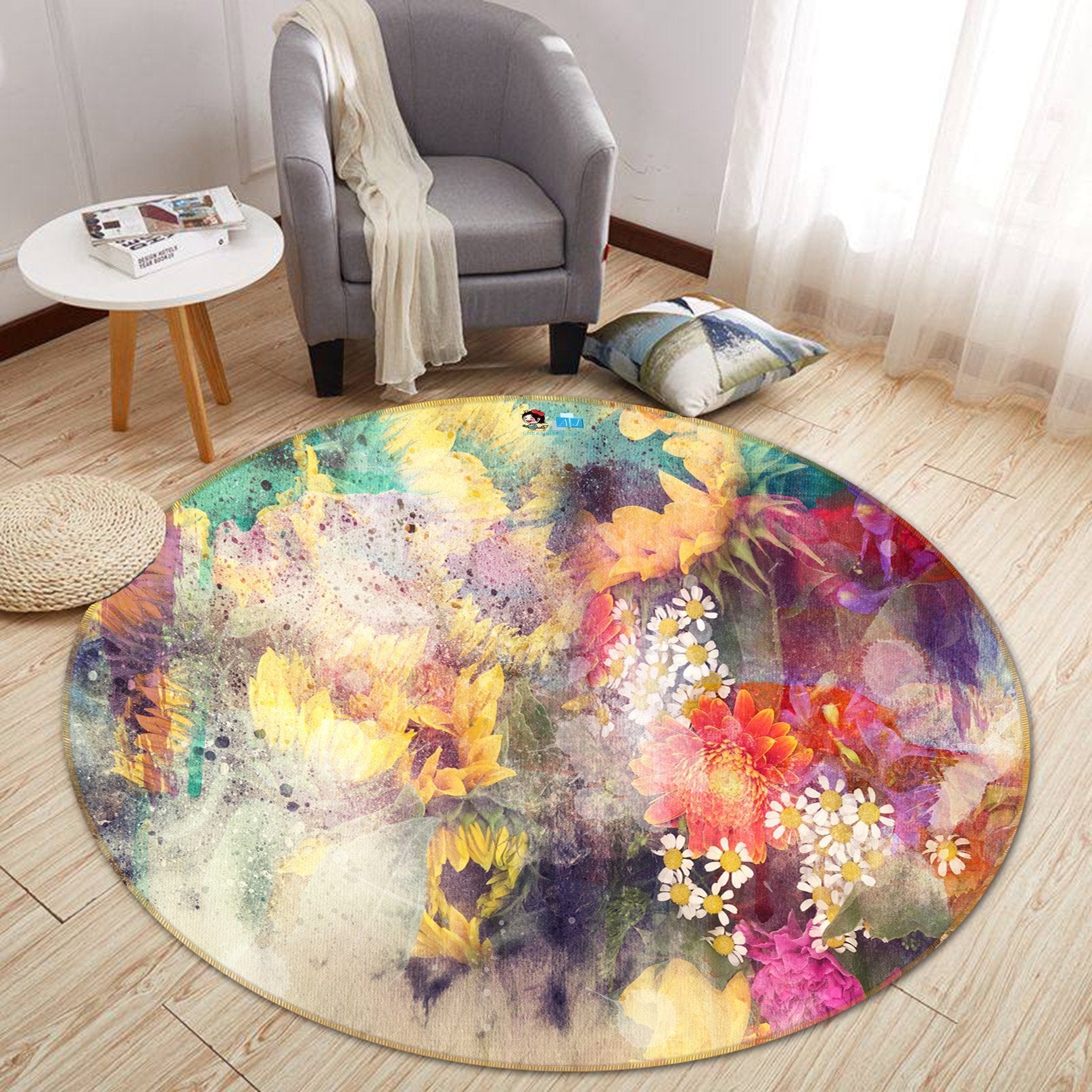 3D Hazy Sunflower 123 Round Non Slip Rug Mat Mat AJ Creativity Home