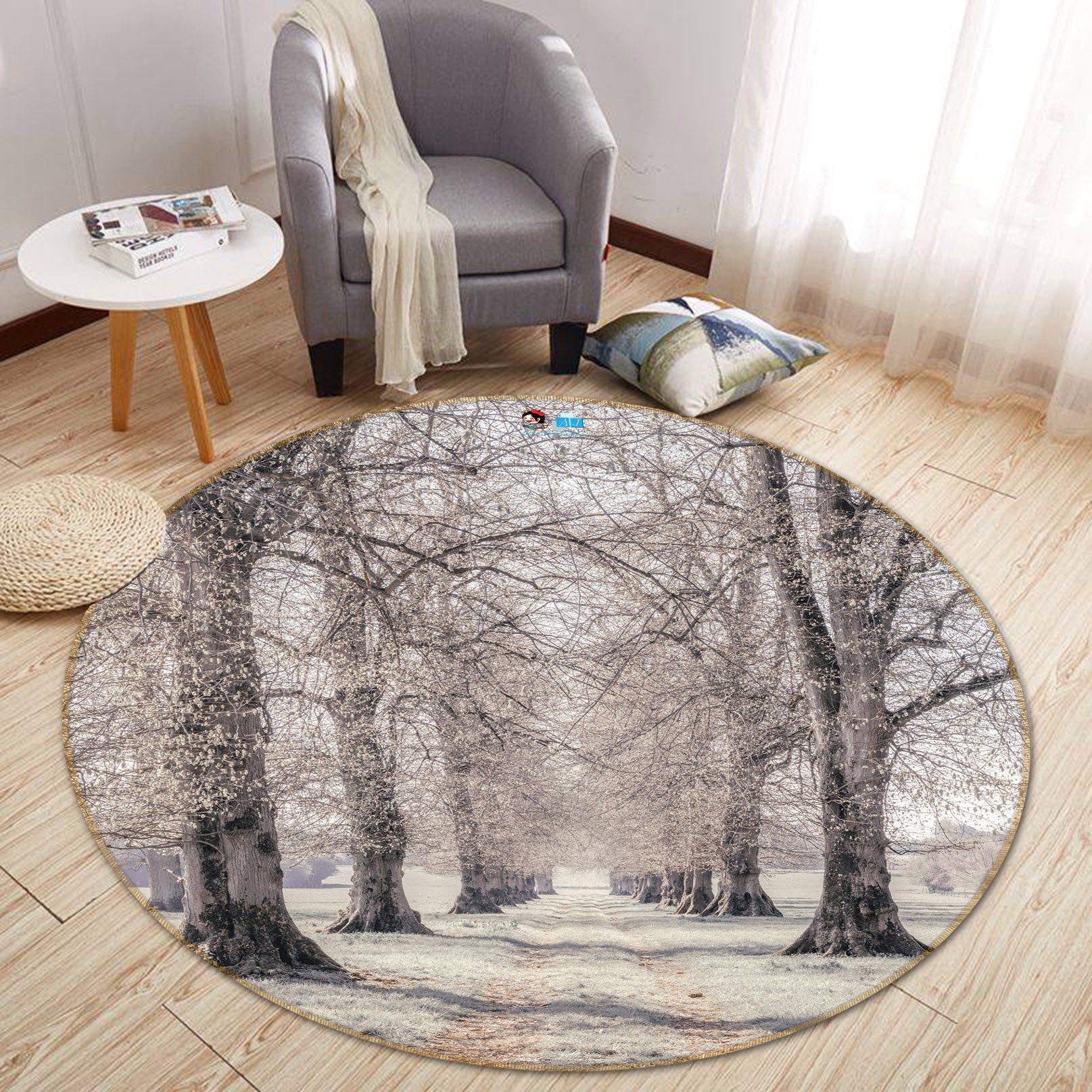 3D Winter Branches 7400 Assaf Frank Rug Round Non Slip Rug Mat