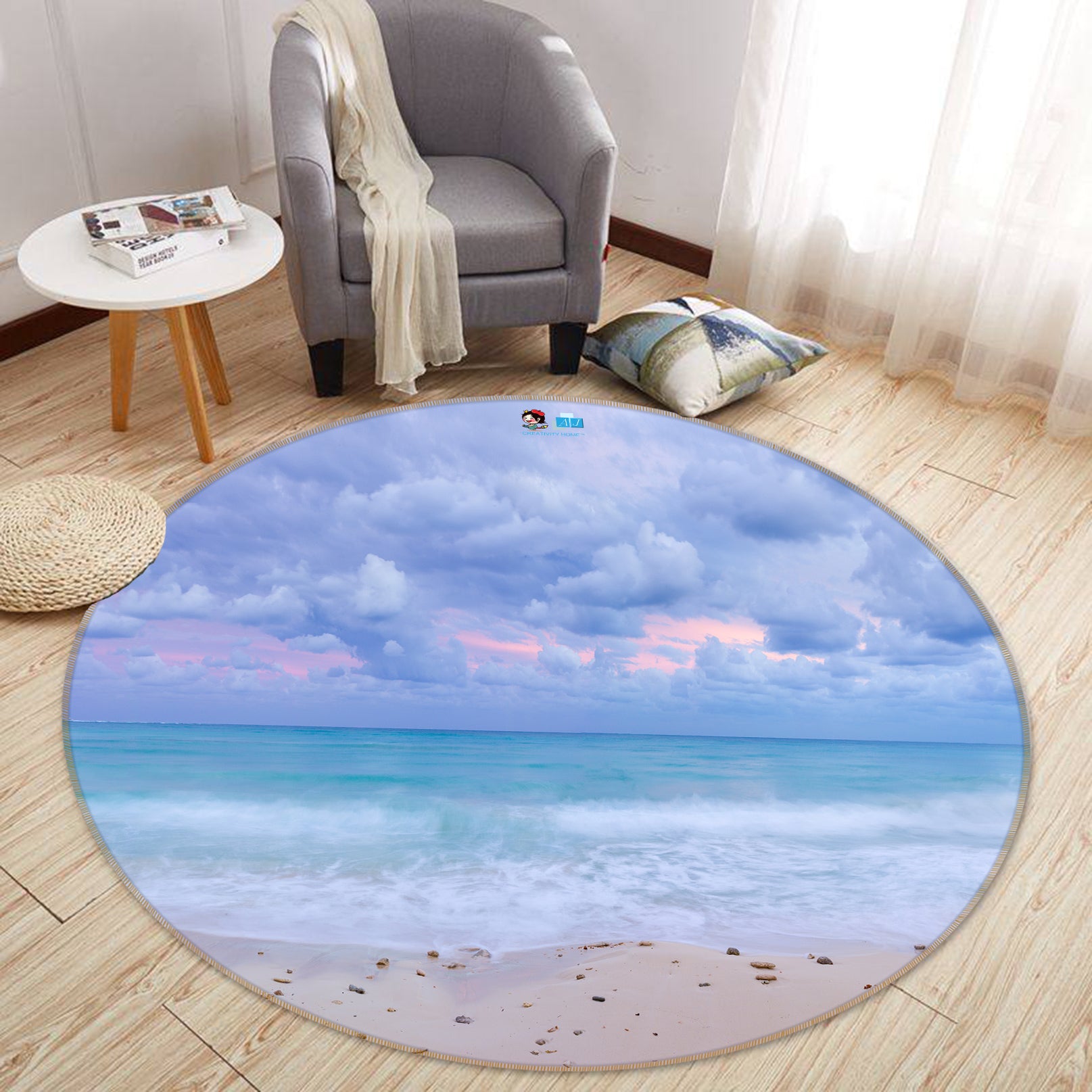 3D Ocean Cloud 7533 Assaf Frank Rug Round Non Slip Rug Mat