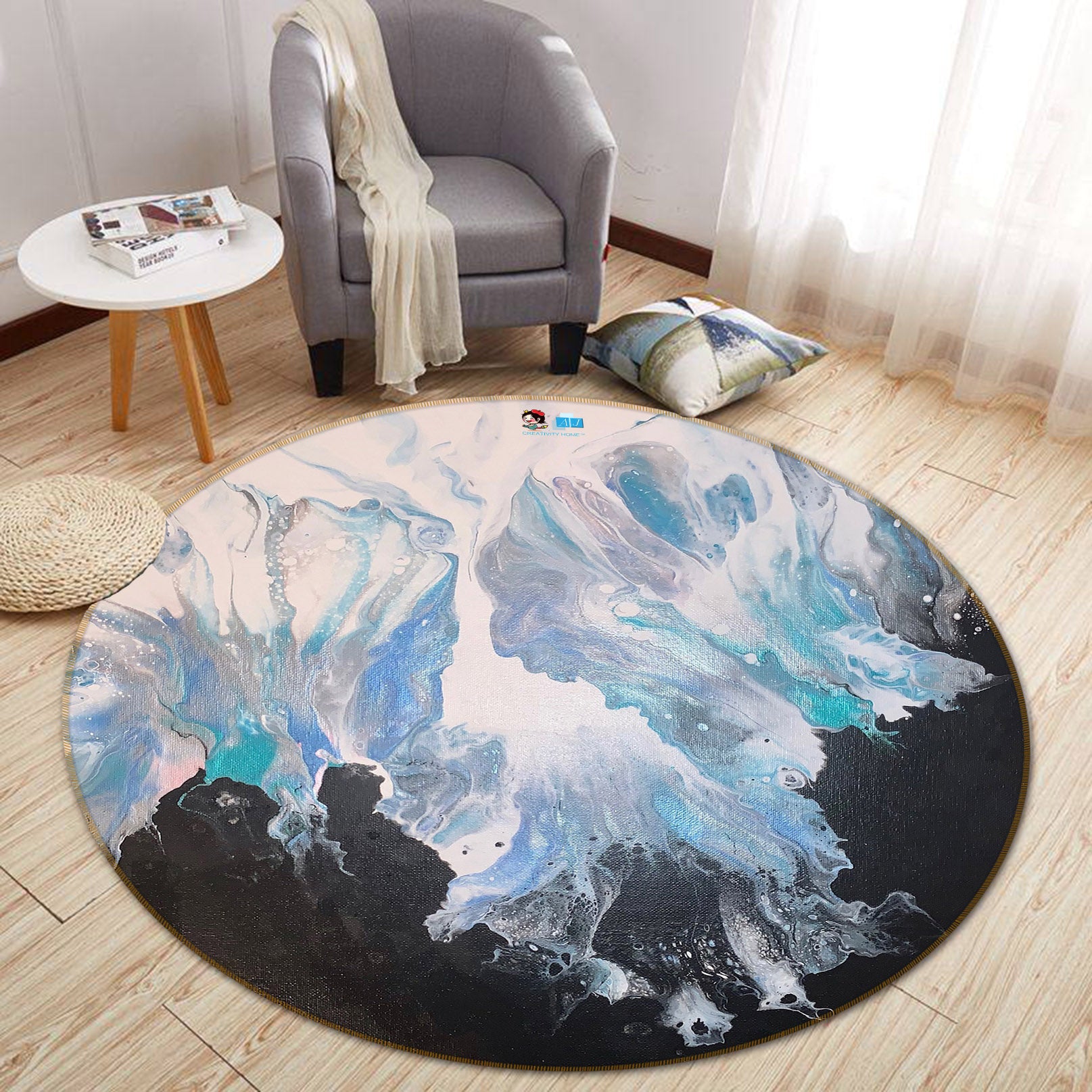 3D Dark Blue Texture 40004 Valerie Latrice Rug Round Non Slip Rug Mat