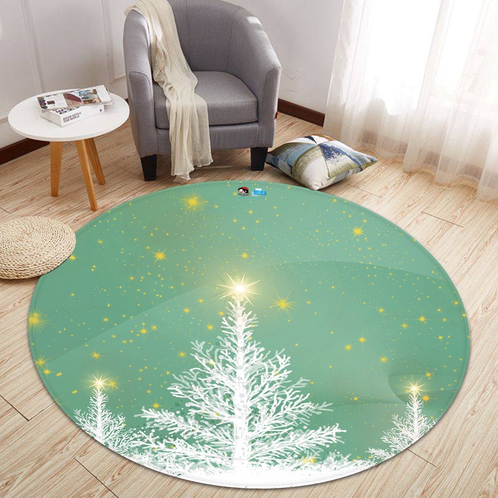 3D Snow White Tree Stars 064 Round Non Slip Rug Mat Mat AJ Creativity Home