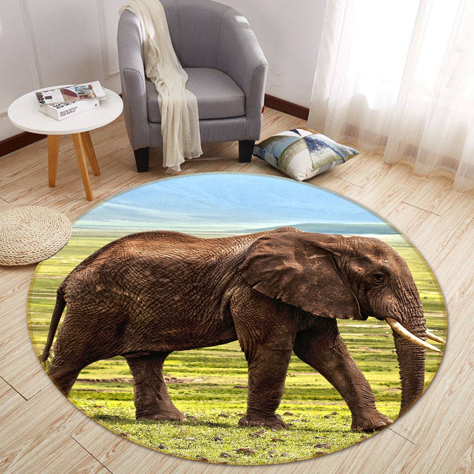 3D Steppe Elephant 034 Animal Round Non Slip Rug Mat Mat AJ Creativity Home