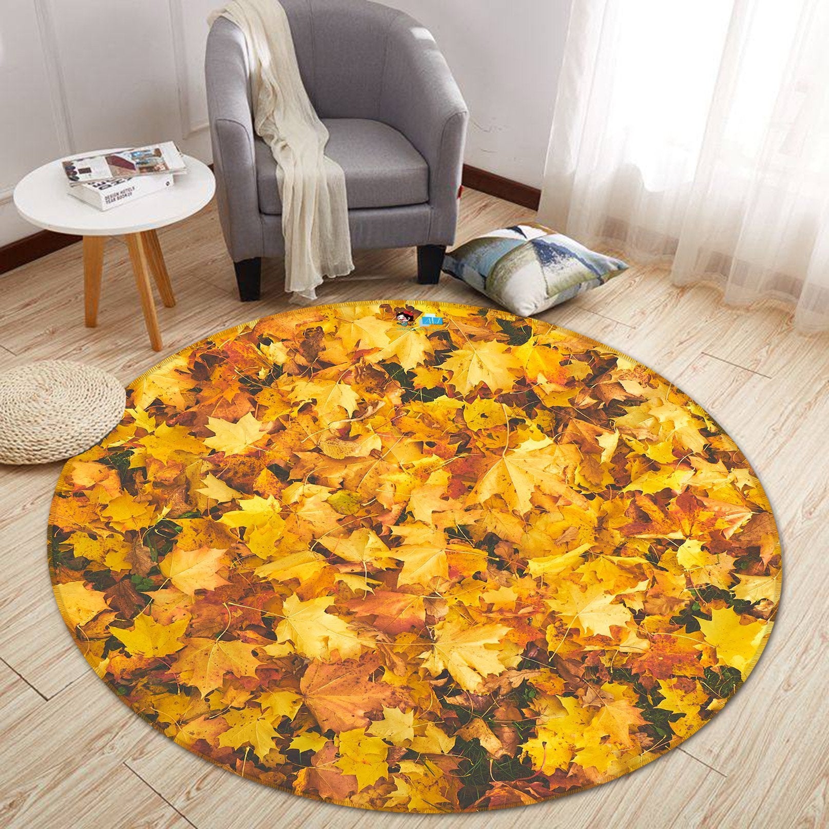 3D Yellow Leaf 236 Round Non Slip Rug Mat Mat AJ Creativity Home