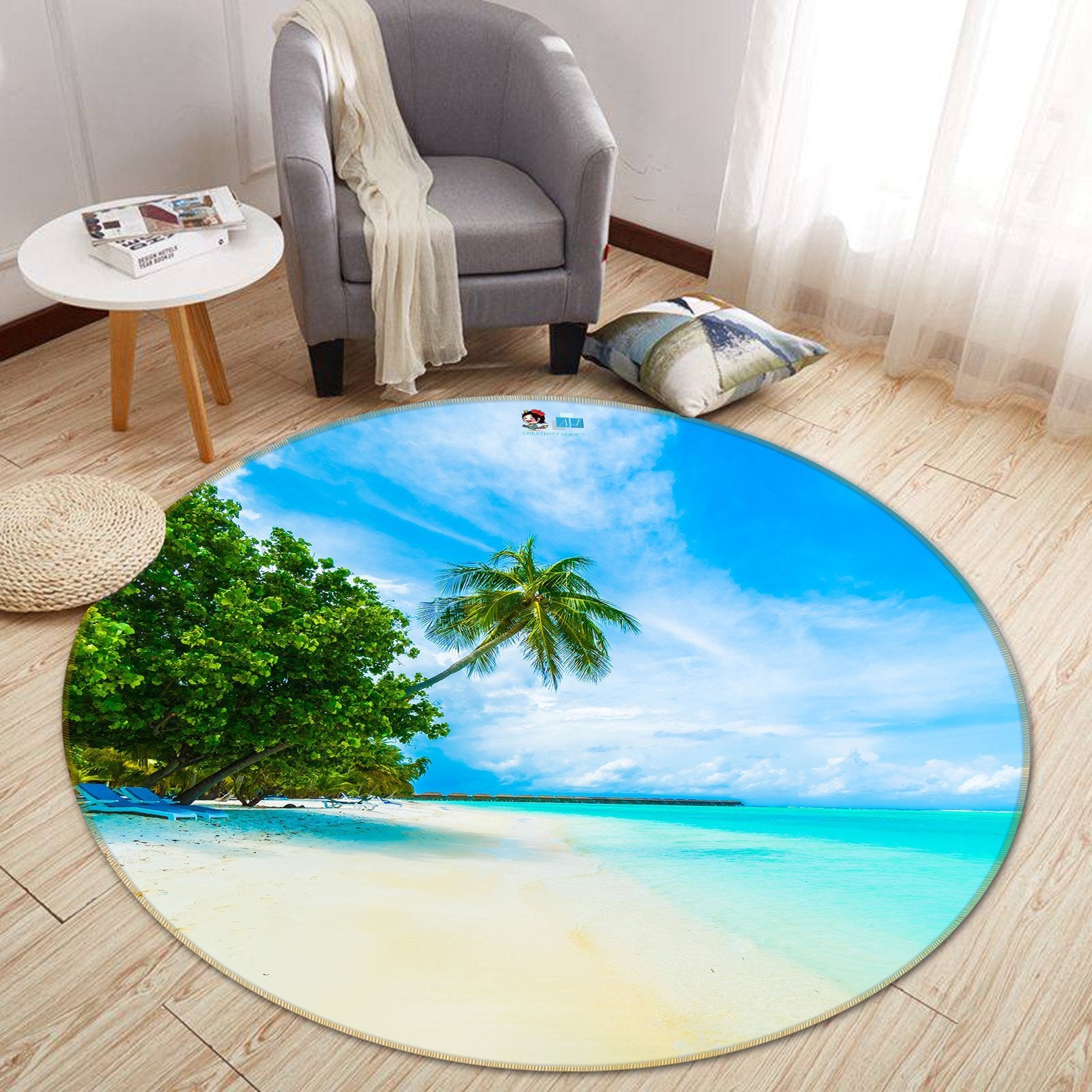 3D Coconut Beach 109 Round Non Slip Rug Mat Mat AJ Creativity Home