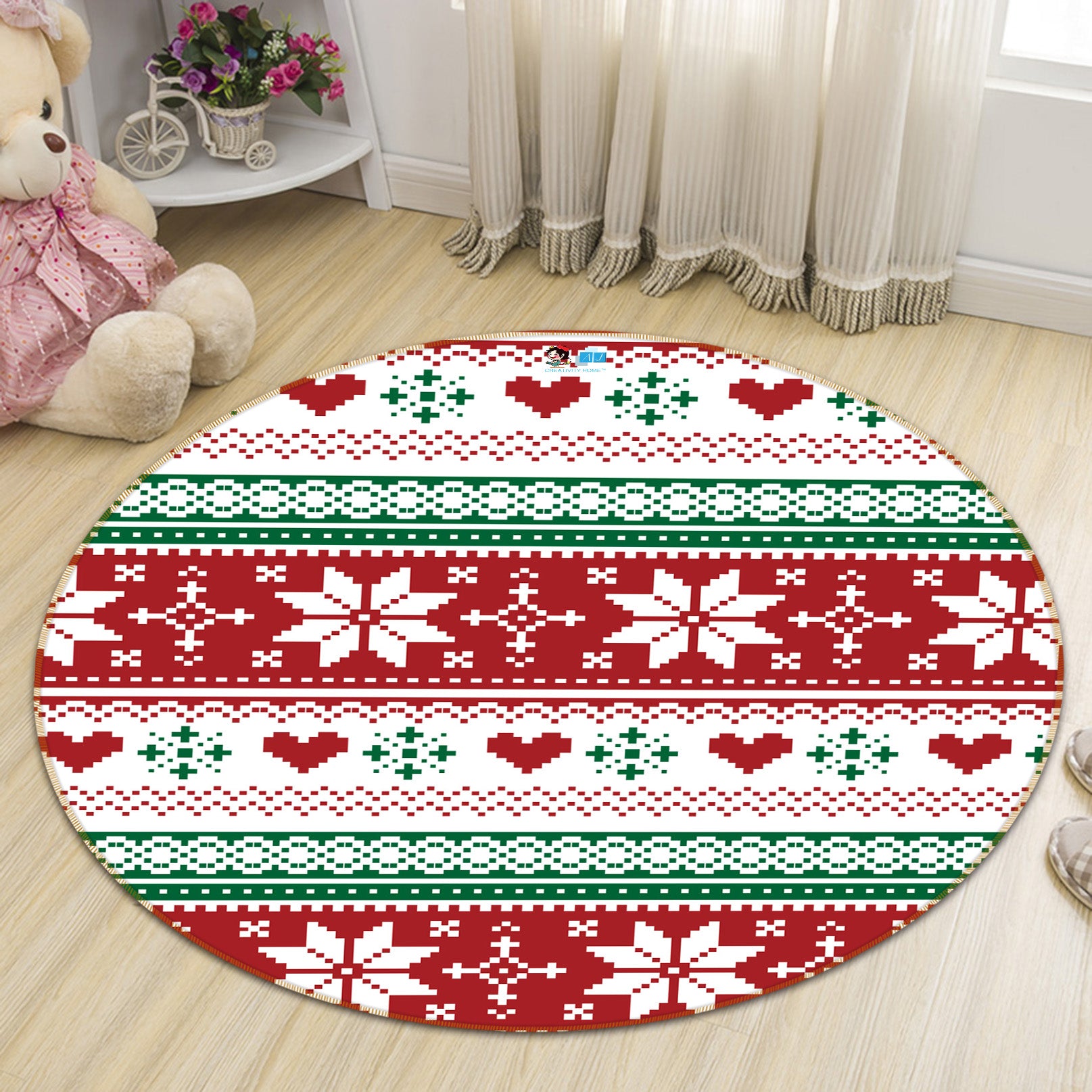 3D Snowflake Pattern 56092 Christmas Round Non Slip Rug Mat Xmas