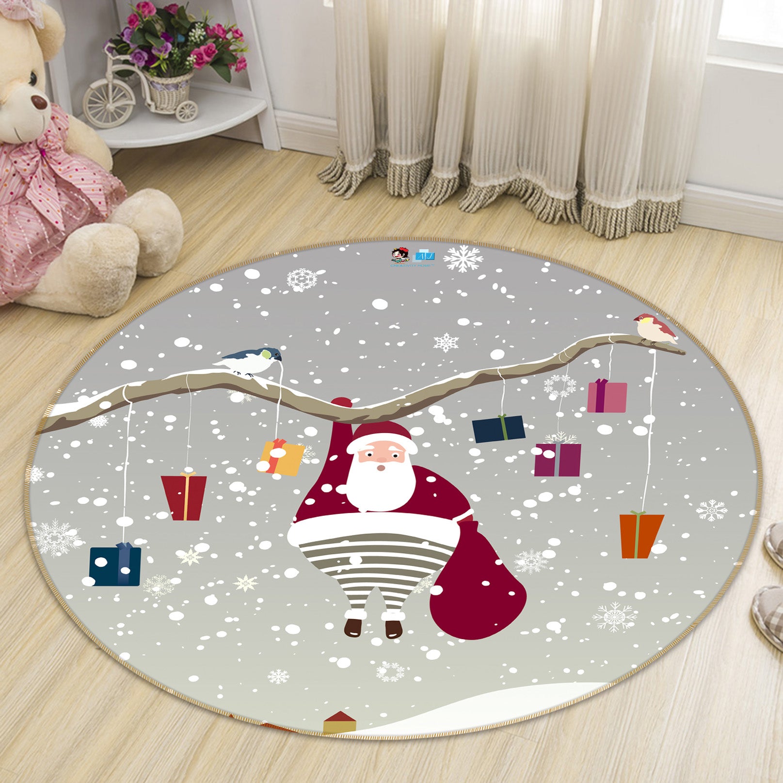 3D Santa Claus 56011 Christmas Round Non Slip Rug Mat Xmas