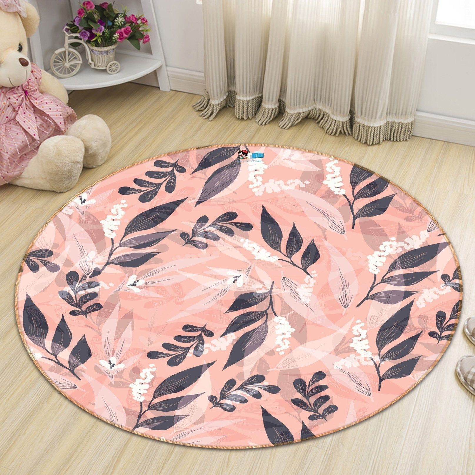 3D Powder Leaves 219 Round Non Slip Rug Mat Mat AJ Creativity Home