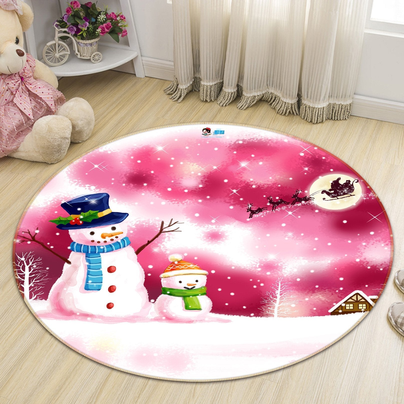 3D Snowman Moon 019 Round Non Slip Rug Mat Mat AJ Creativity Home