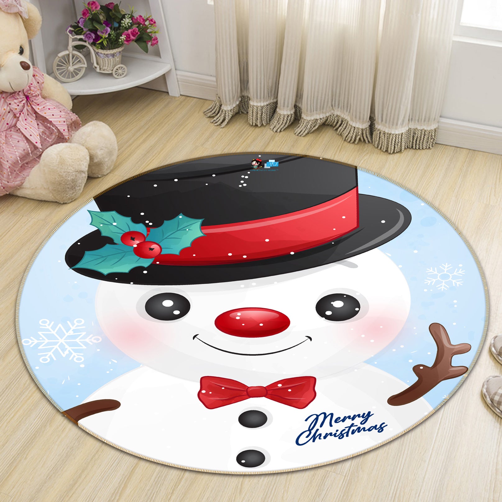 3D Snowman 55265 Christmas Round Non Slip Rug Mat Xmas