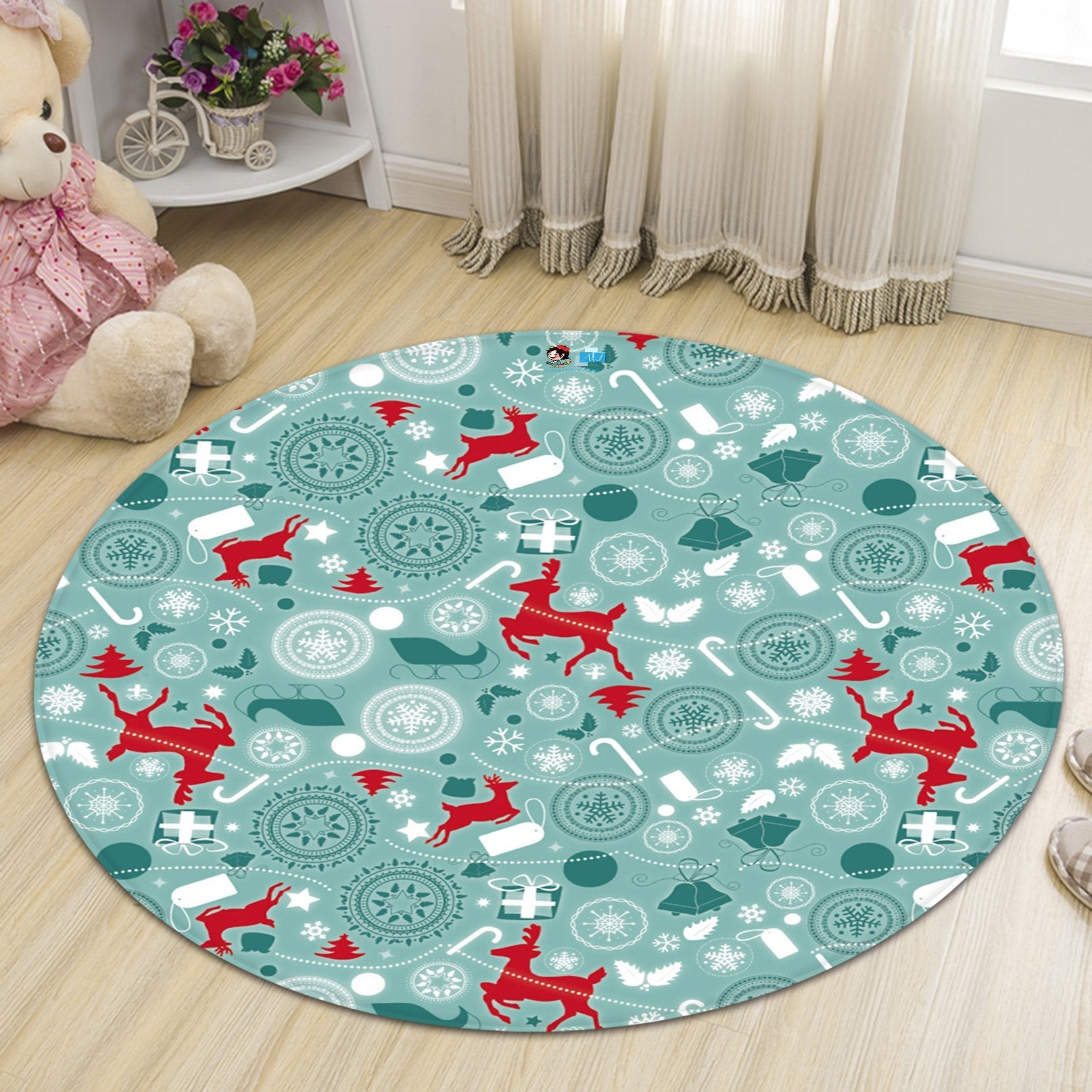 3D Gift Box Deer Pattern 087 Round Non Slip Rug Mat Mat AJ Creativity Home