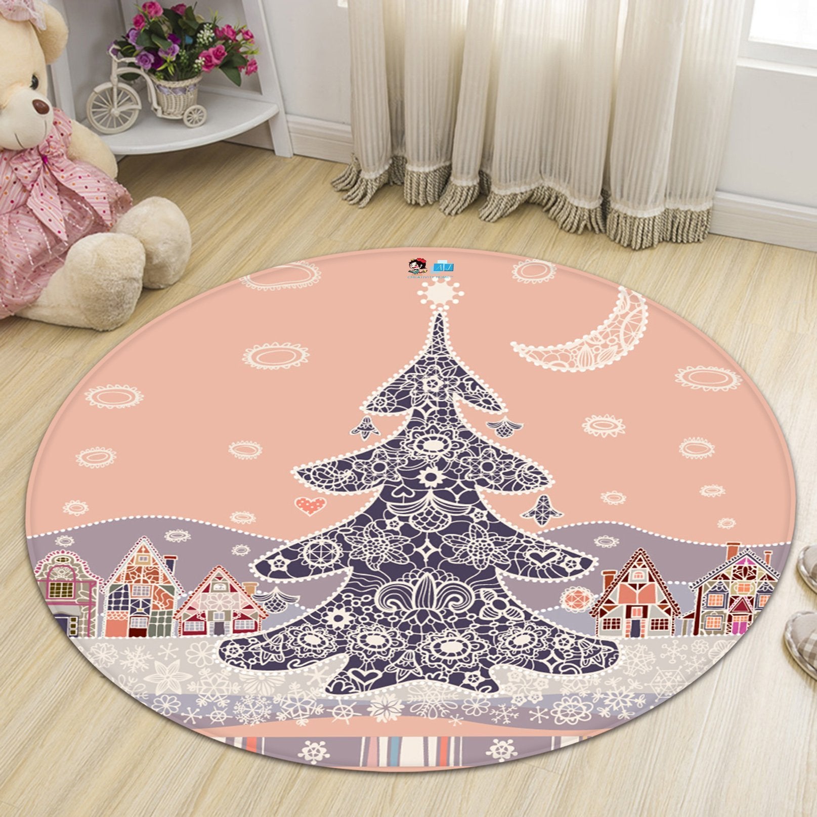 3D Christmas Tree Lace 092 Round Non Slip Rug Mat Mat AJ Creativity Home
