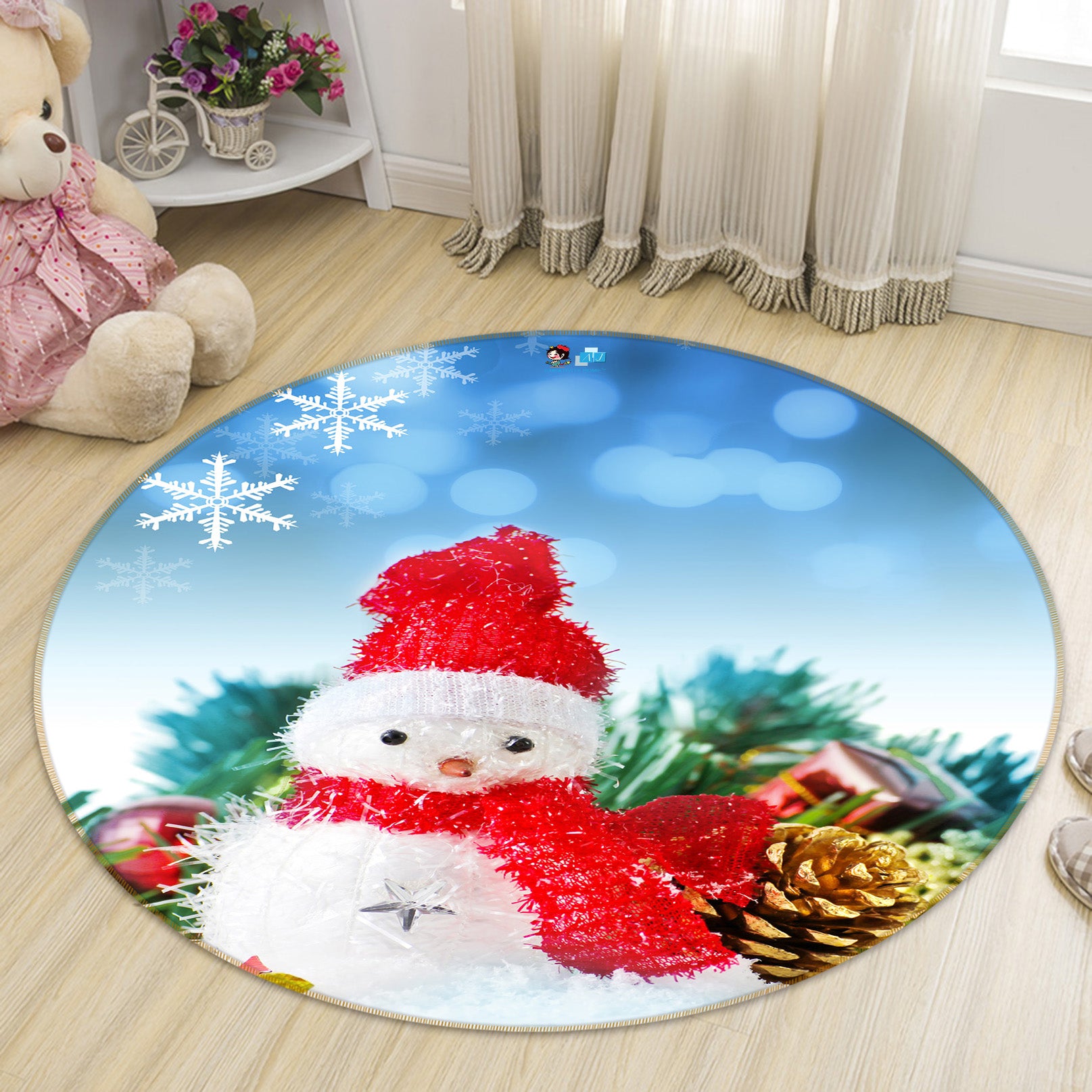 3D Snowman Doll 56017 Christmas Round Non Slip Rug Mat Xmas