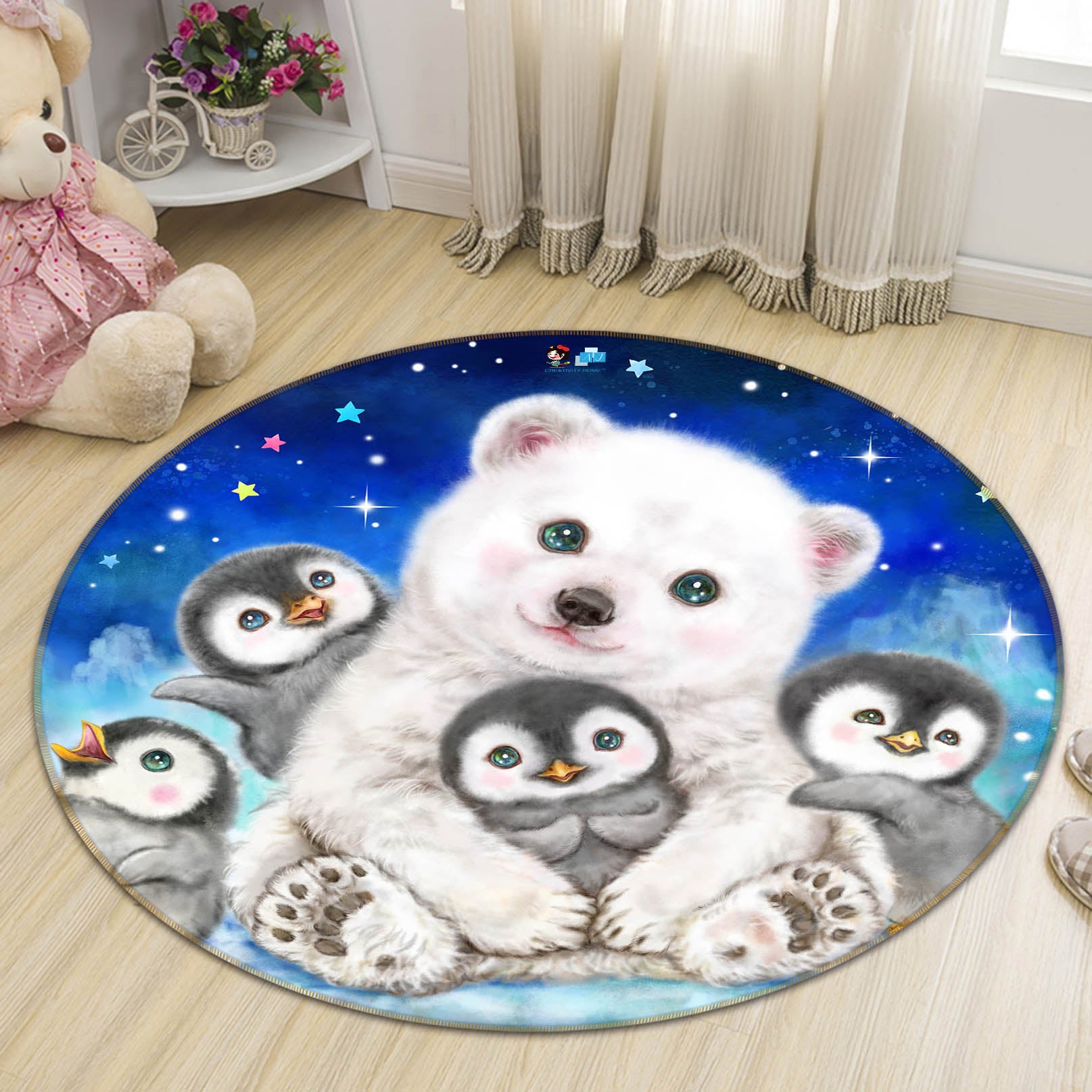 3D Cute Bear Penguin 6051 Kayomi Harai Rug Round Non Slip Rug Mat