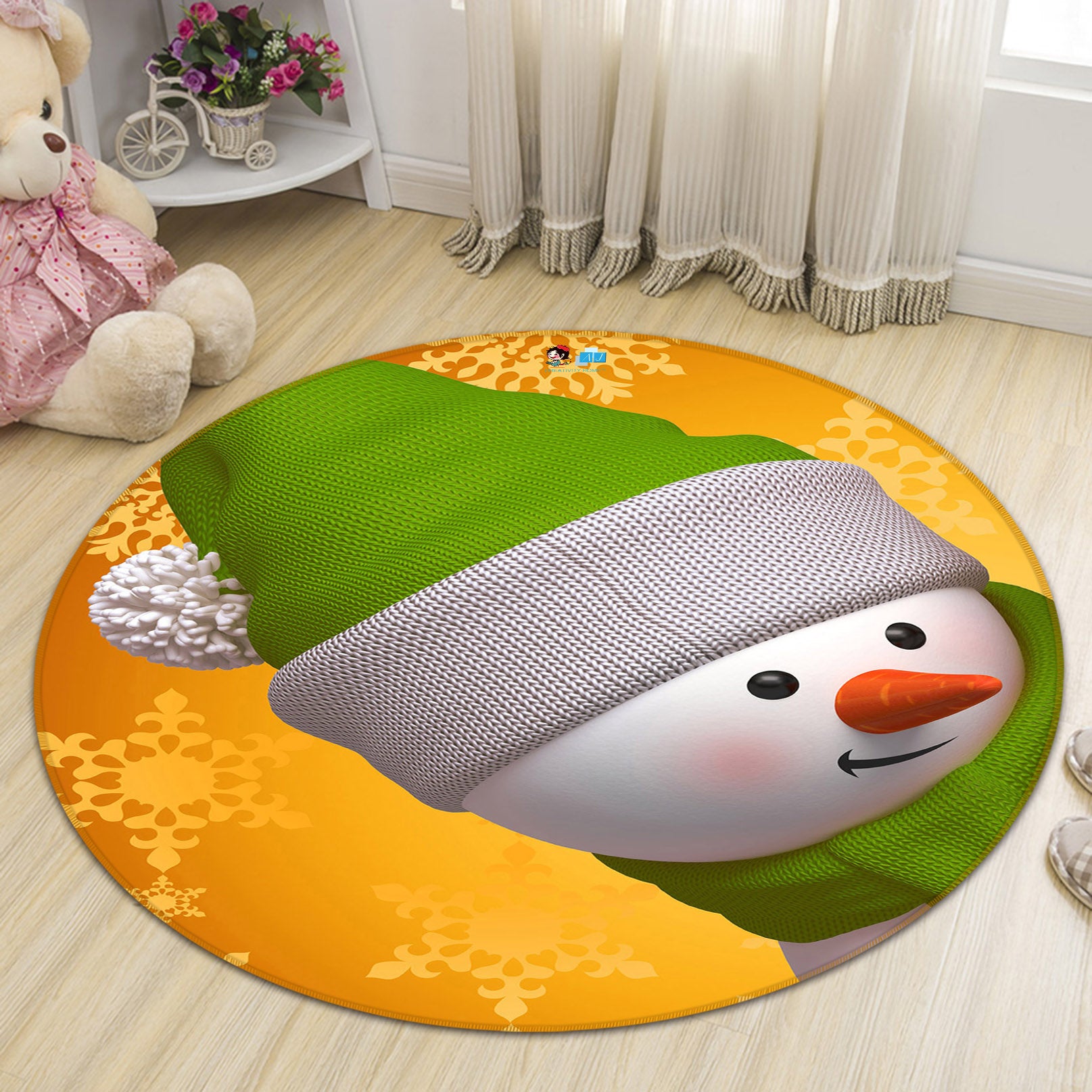 3D Snowman 56016 Christmas Round Non Slip Rug Mat Xmas