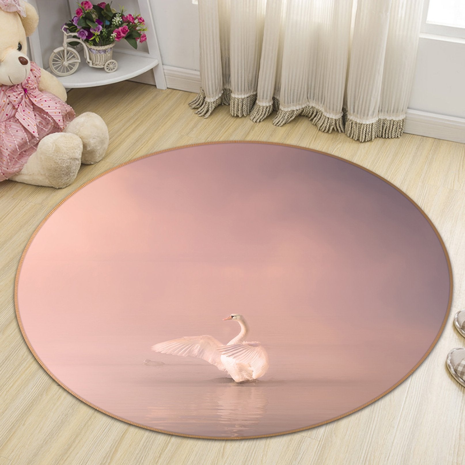 3D Swan Spreading Wings 102 Animal Round Non Slip Rug Mat Mat AJ Creativity Home