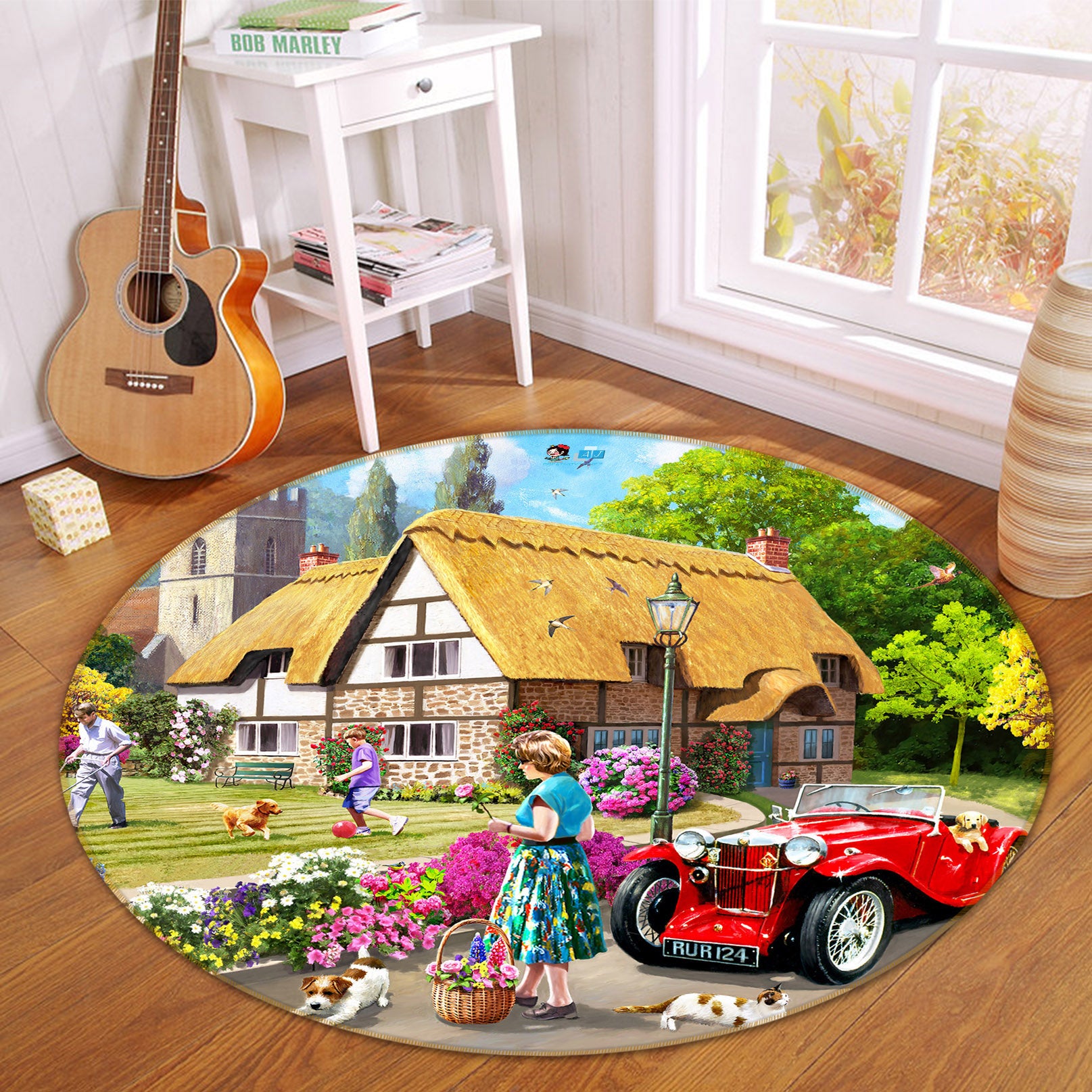 3D Car Woman 048 Kevin Walsh Rug Round Non Slip Rug Mat