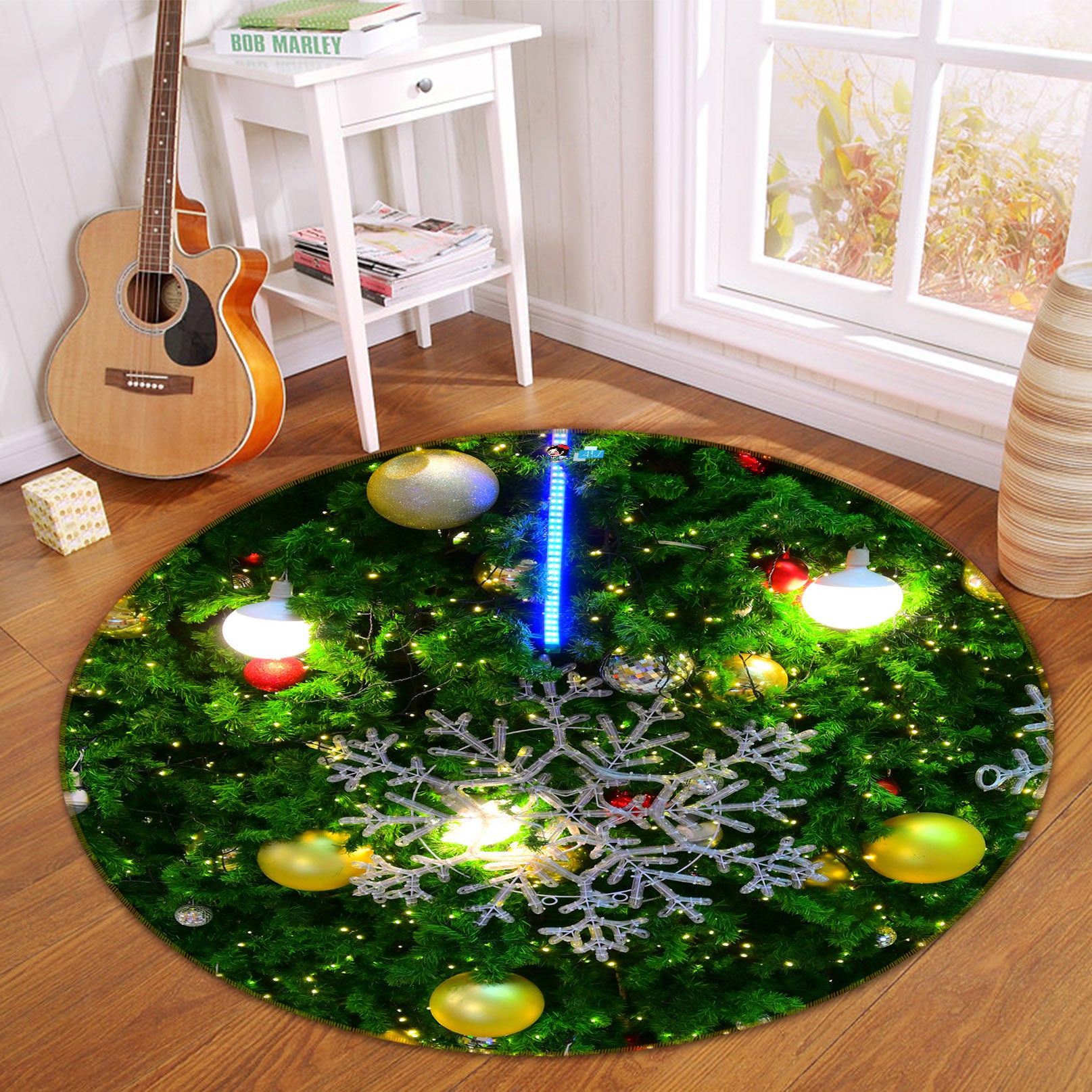 3D Yellow Ball 56086 Christmas Round Non Slip Rug Mat Xmas