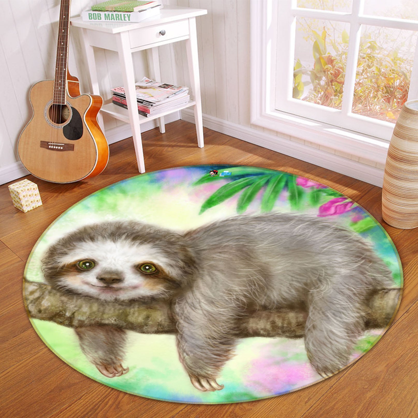 3D Cartoon Sloth 6068 Kayomi Harai Rug Round Non Slip Rug Mat