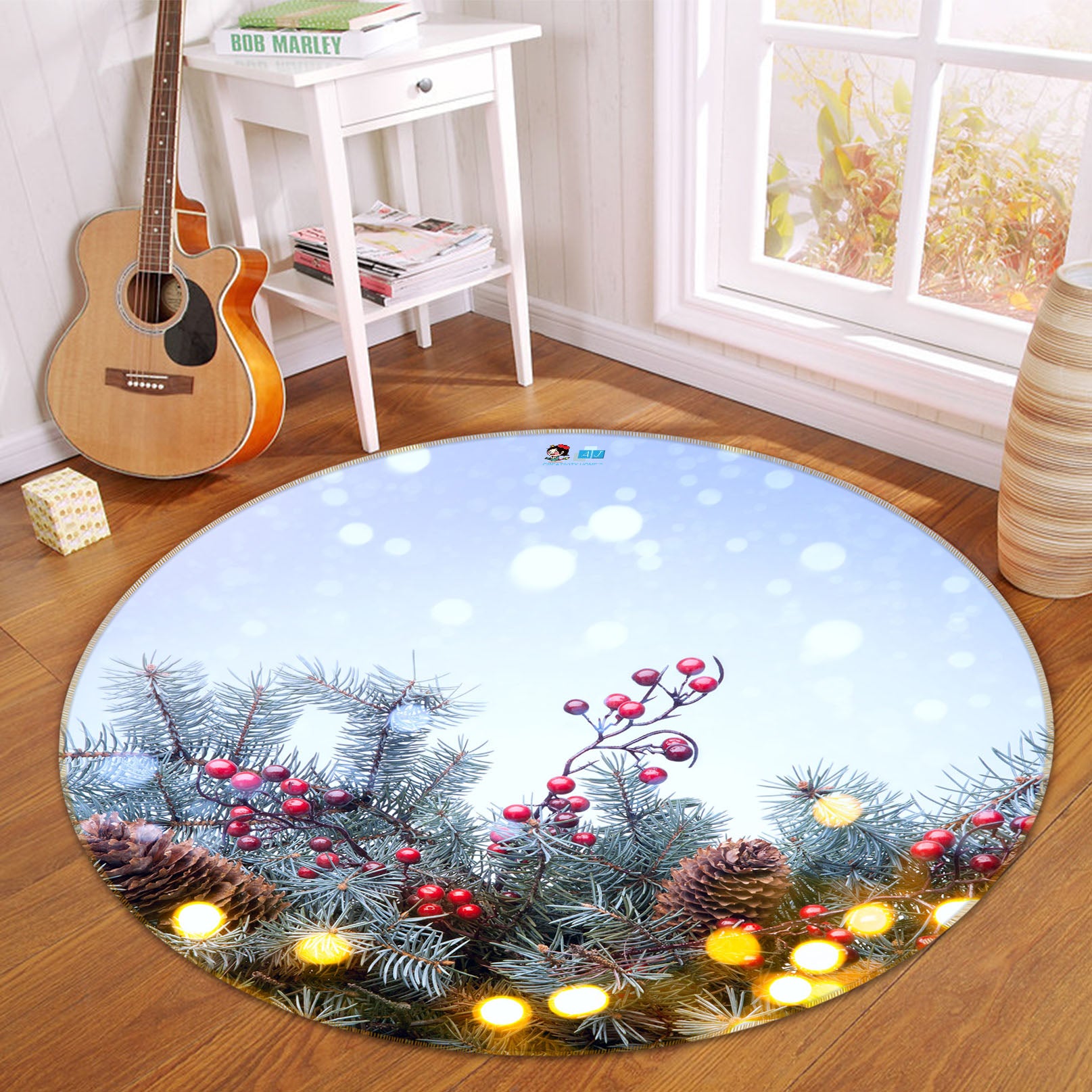 3D Branches 56024 Christmas Round Non Slip Rug Mat Xmas