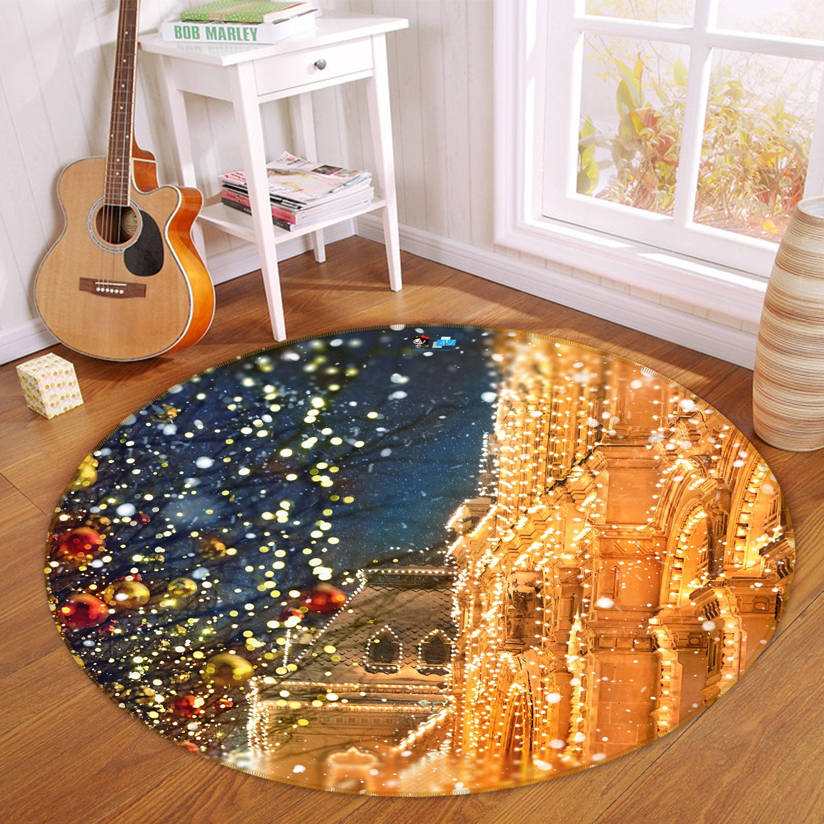 3D Golden Light House 55245 Christmas Round Non Slip Rug Mat Xmas
