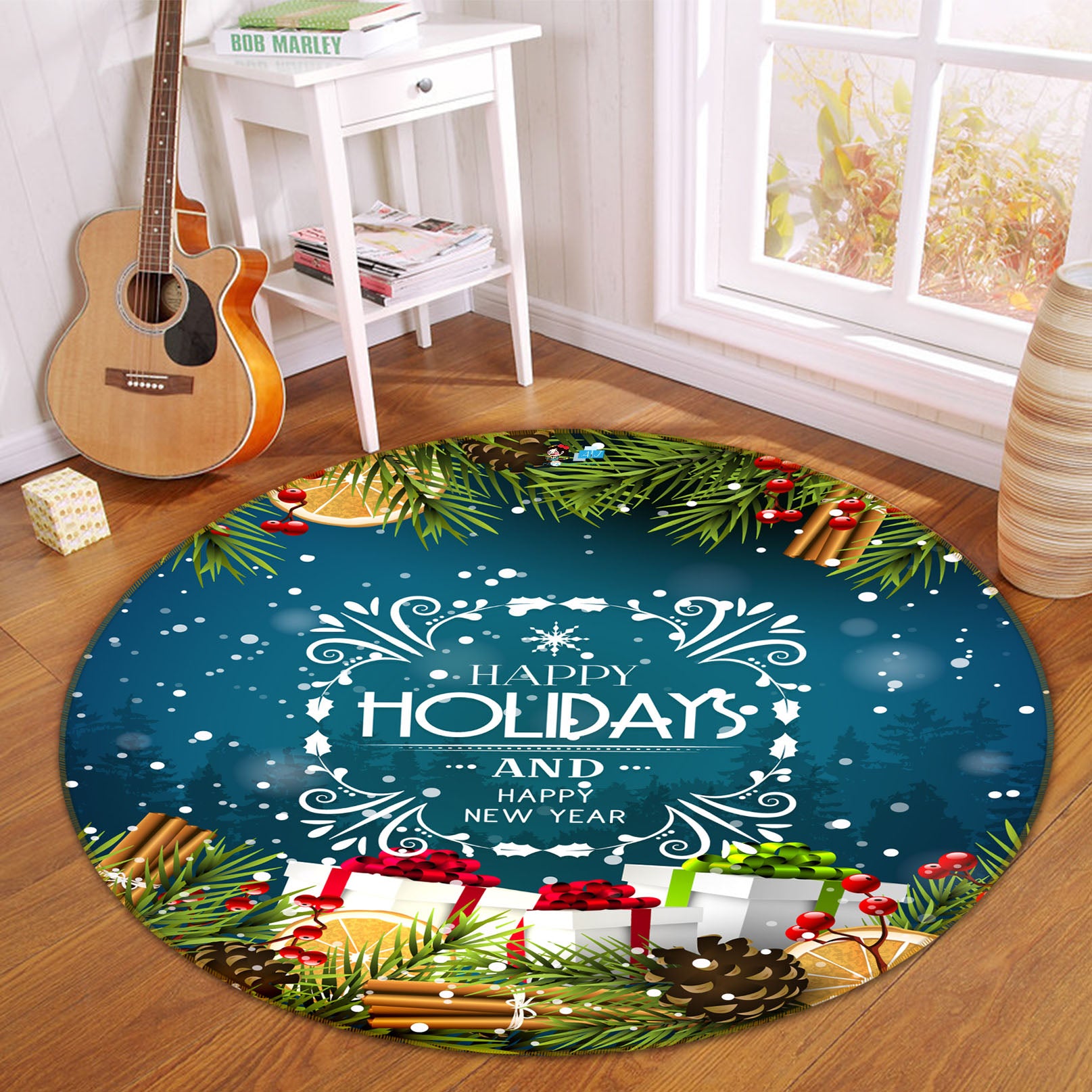 3D Snowflake Gift 56047 Christmas Round Non Slip Rug Mat Xmas