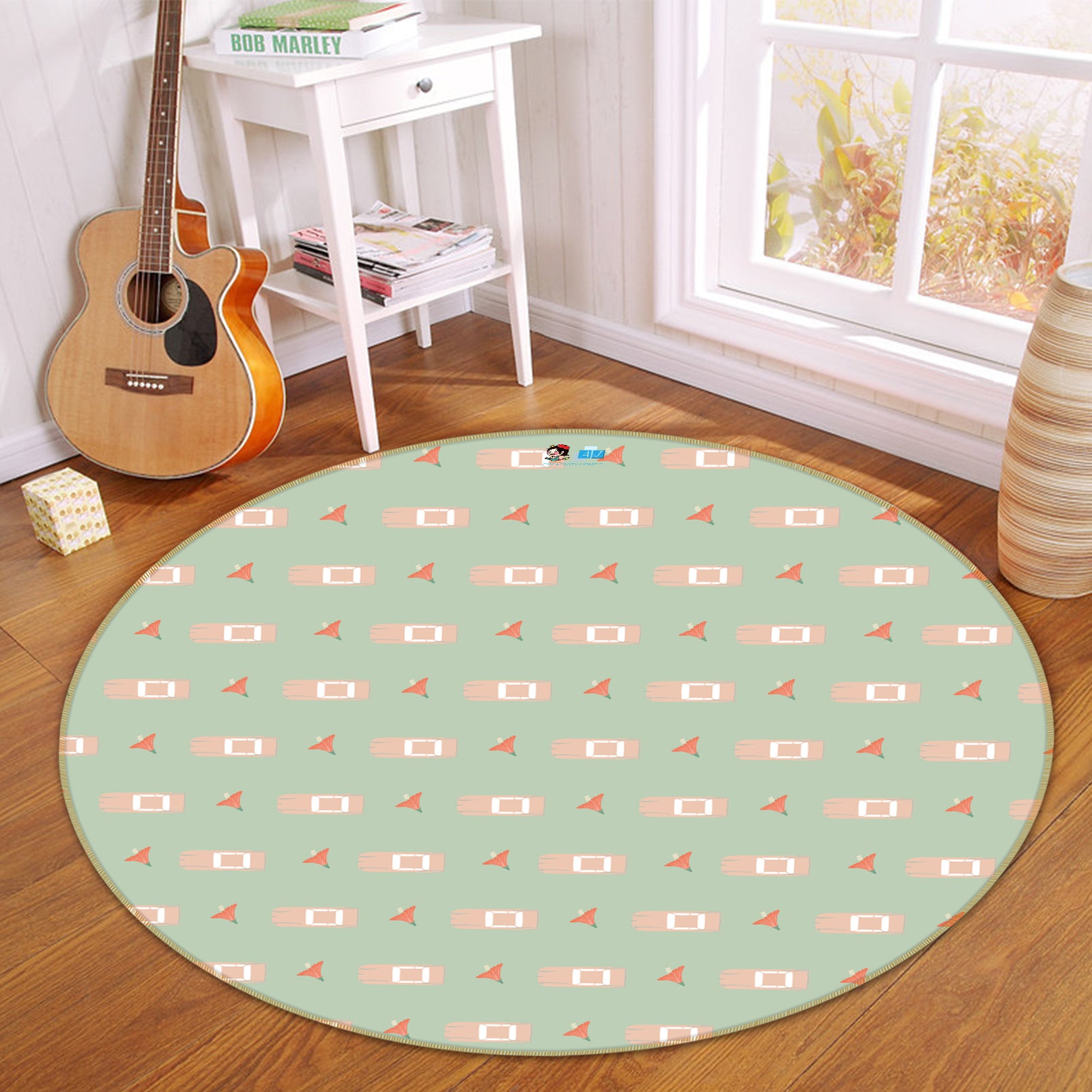 3D Car Flower Pattern 9894 Kasumi Loffler Rug Round Non Slip Rug Mat