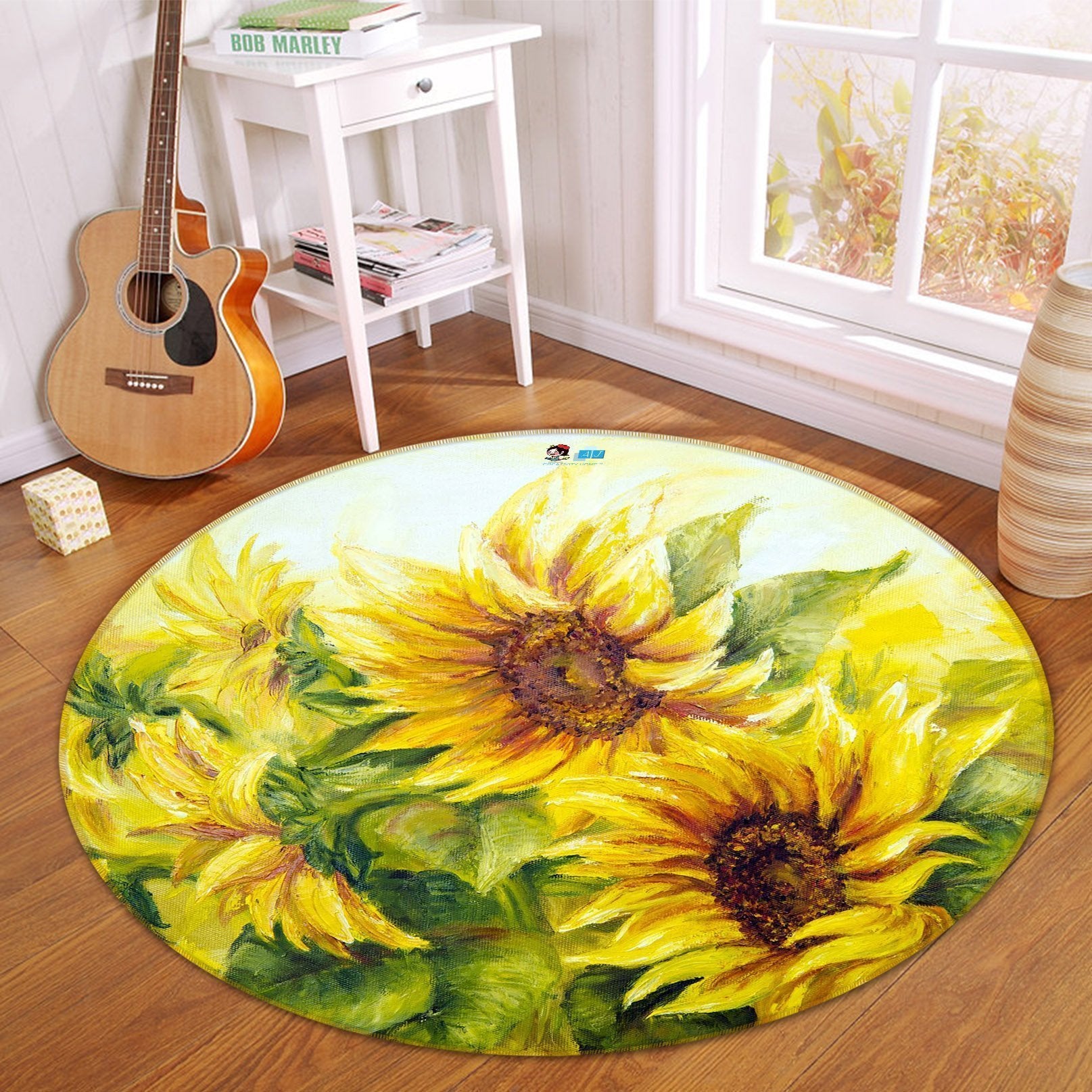 3D Sunflowers Painting 4 Round Non Slip Rug Mat Mat AJ Creativity Home