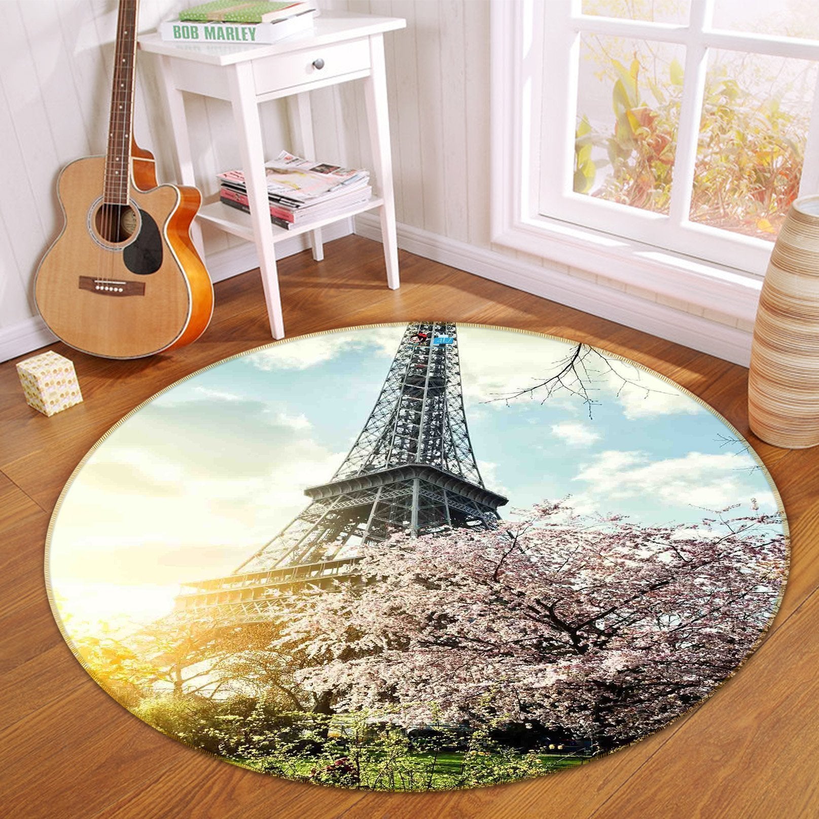 3D Eiffel Tower Flowers 111 Round Non Slip Rug Mat Mat AJ Creativity Home
