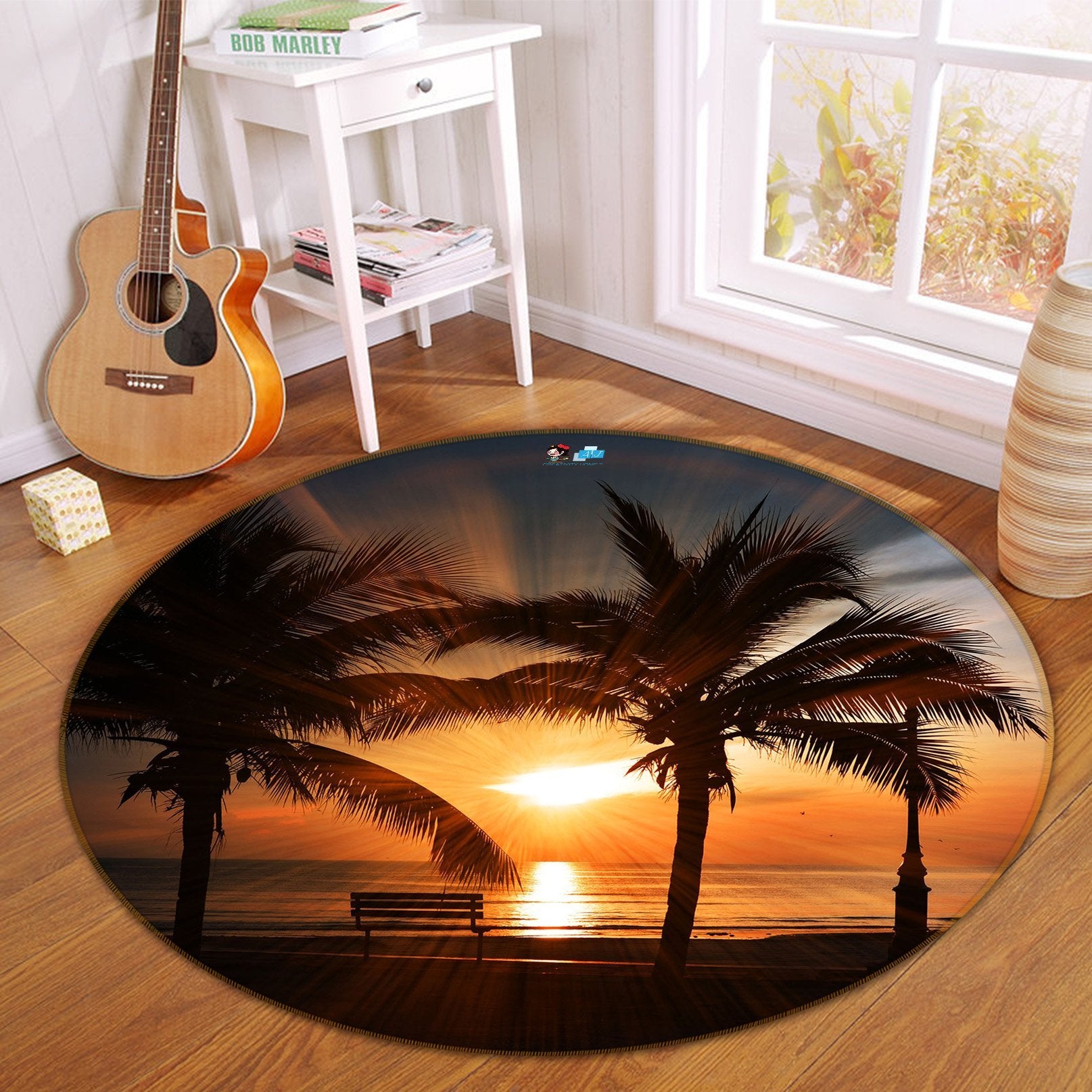 3D Dusk Coconut Tree 237 Round Non Slip Rug Mat Mat AJ Creativity Home