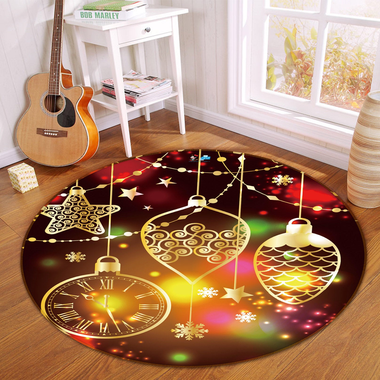3D String Lights 56032 Christmas Round Non Slip Rug Mat Xmas